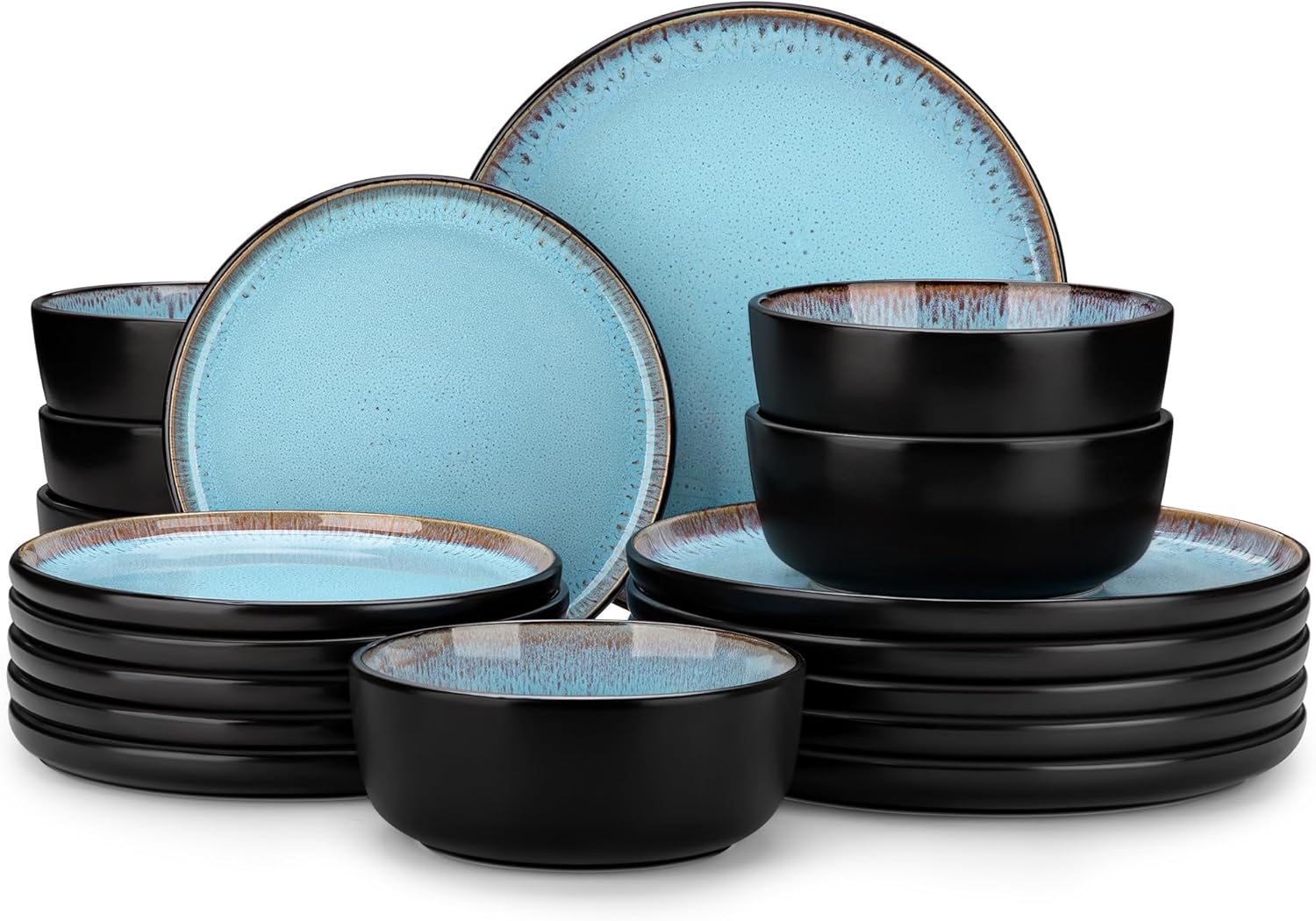 vancasso Plates and Bowls Sets, 18 Pieces Stoneware Dinnerware Sets for 6, Kitchen Dish Set Mircowave and Dishwasher Safe Ceramic Dishware, Blue, Series AMBER