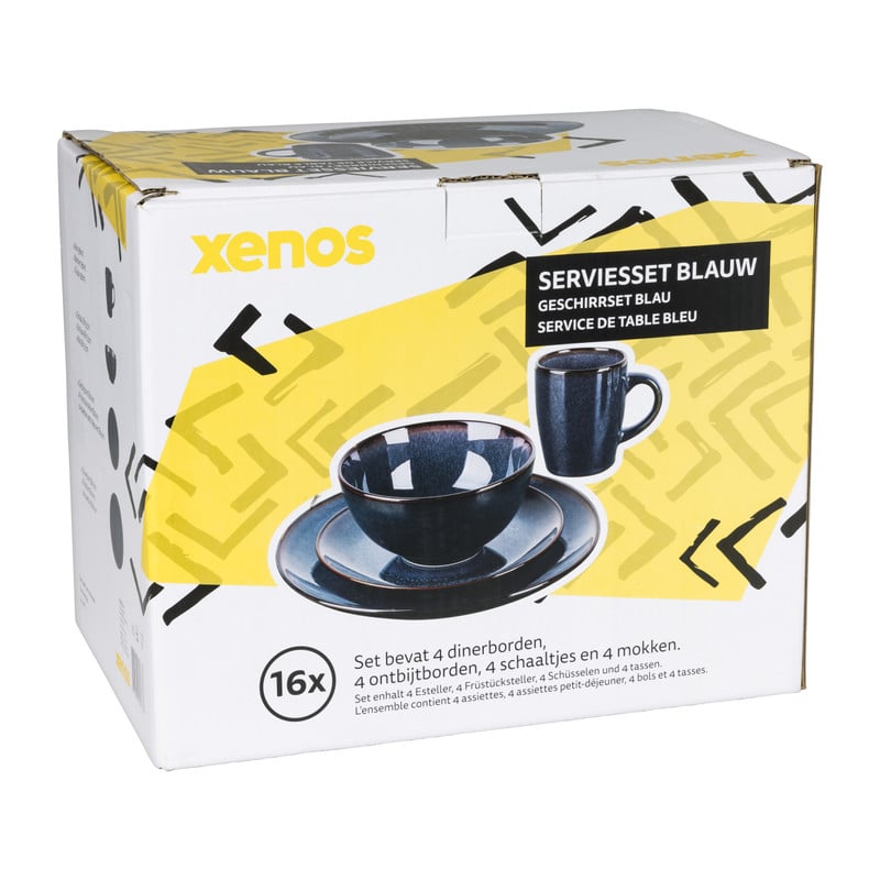 Serviesset - blauw - 16-delig - 4 persoons - reactive glaze