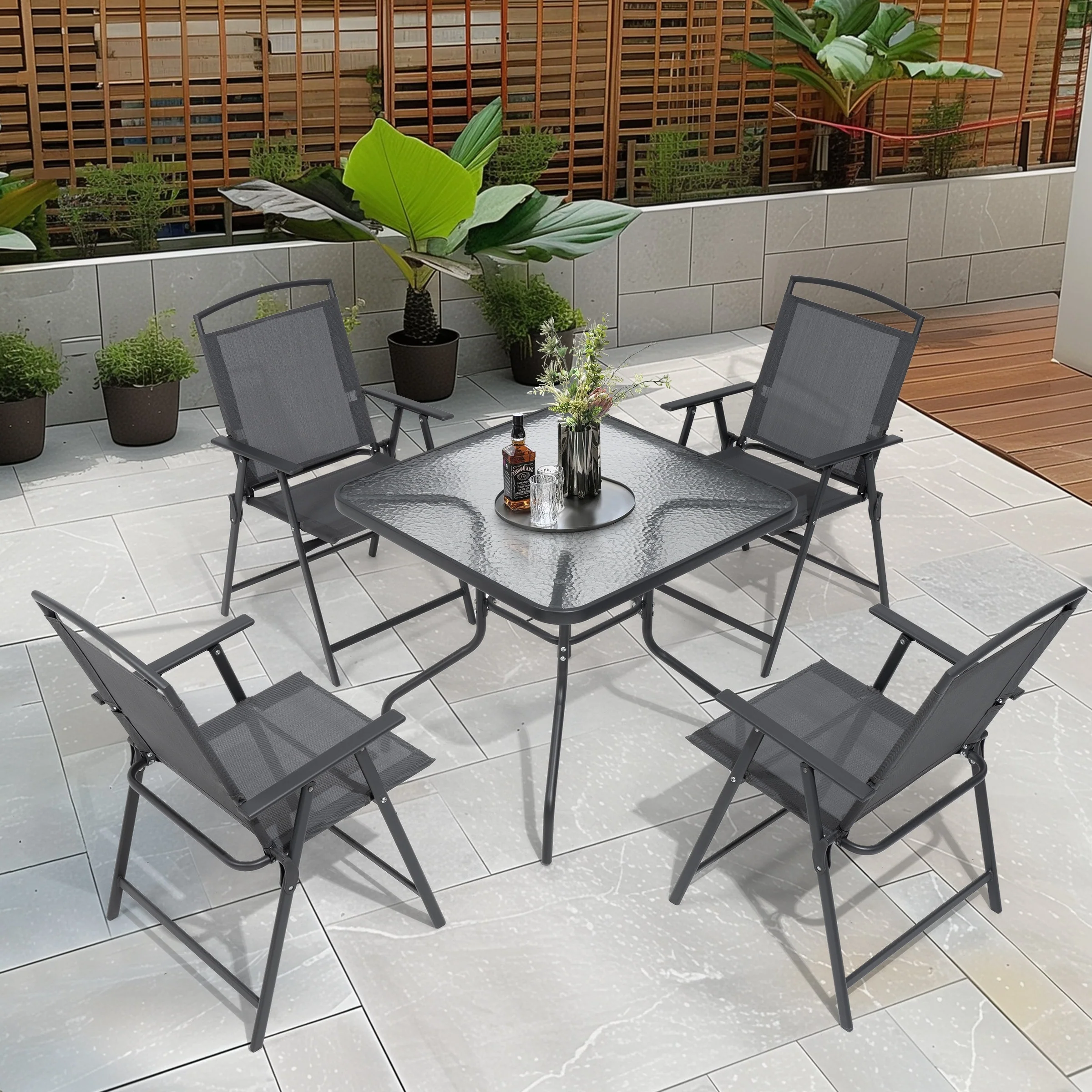 Pellebant Outdoor 5-piece Patio Dining Set with Folding Chairs