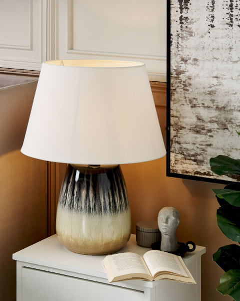 Lampa stołowa nocna ceramiczna 63 cm szaro-beżowa