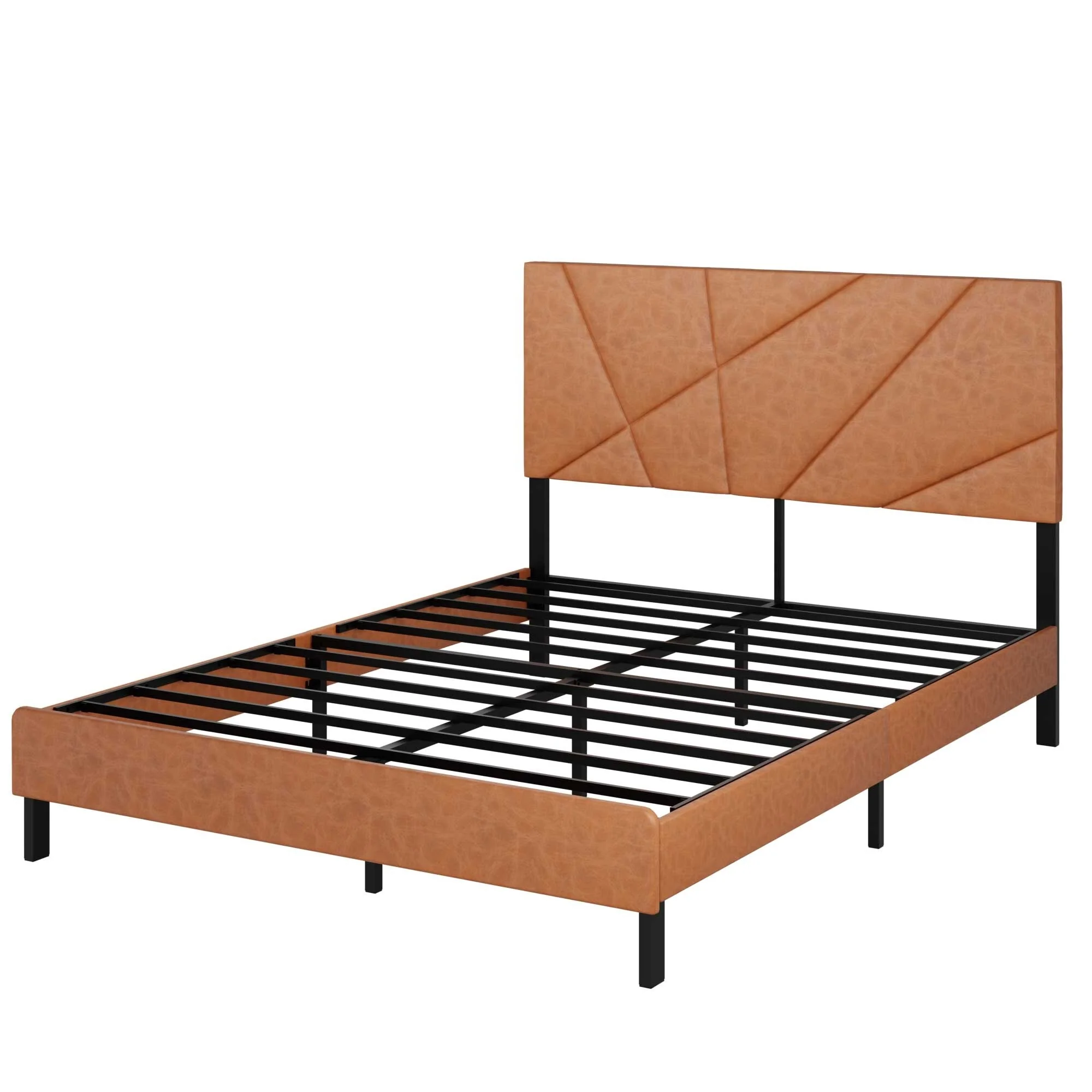 Queen Size Metal Bed Frame, Square Platform Bed With Under-Bed Storage, No Spring-Loaded Mattress Required