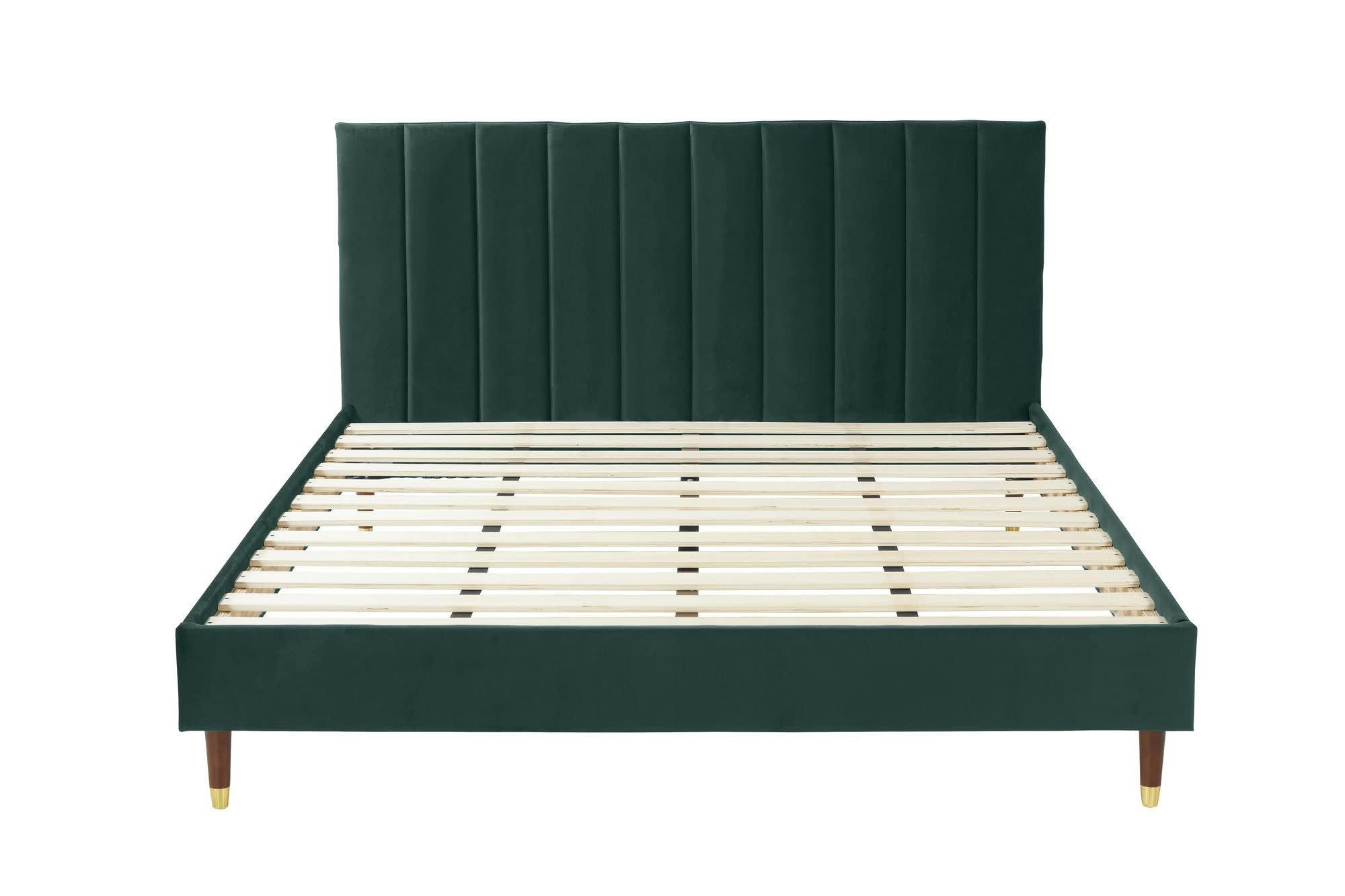 THELMA - Lit avec matelas 2 places  en velours vert foncé 140x190