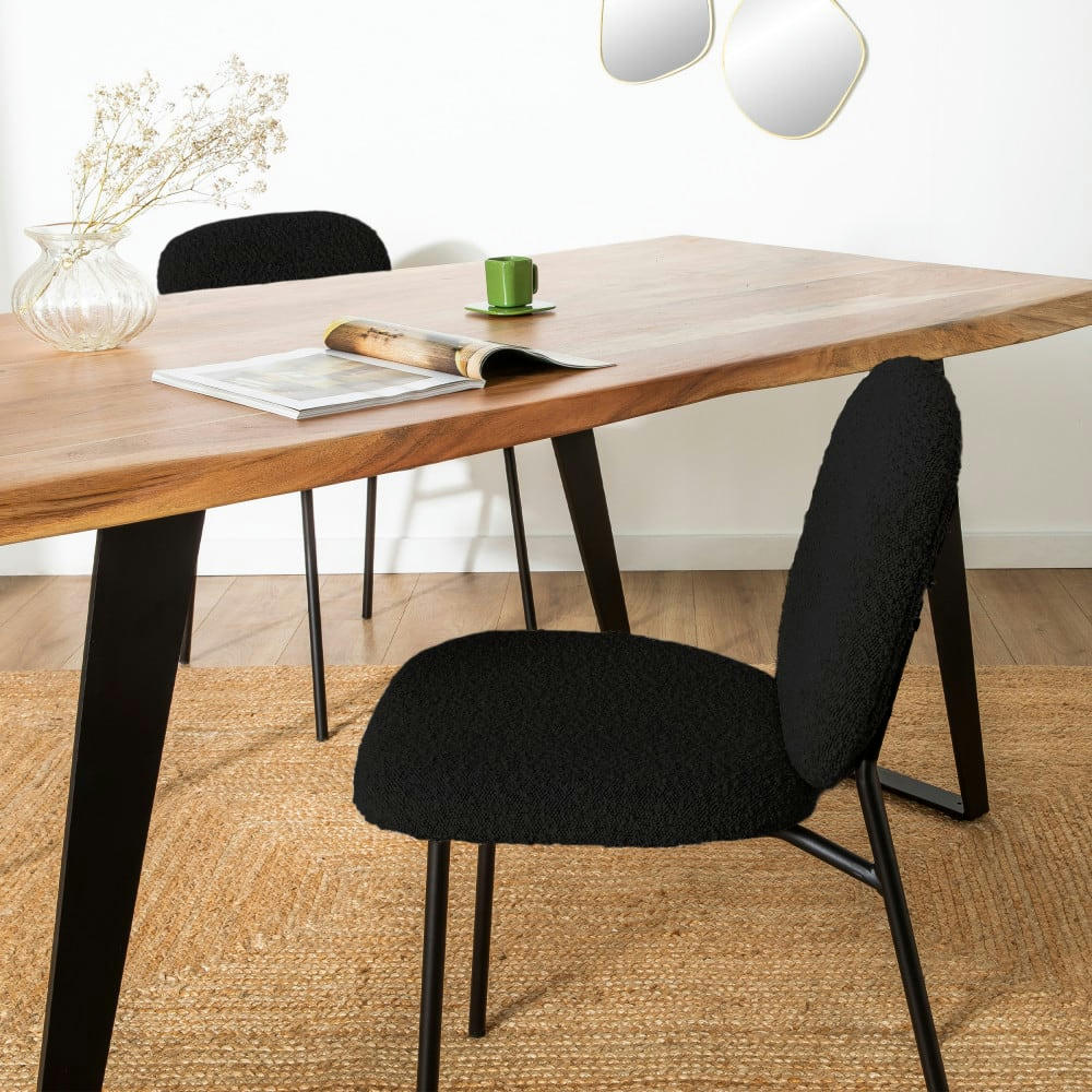 DALBY - Lot de 2 chaises en tissu bouclette et métal noir