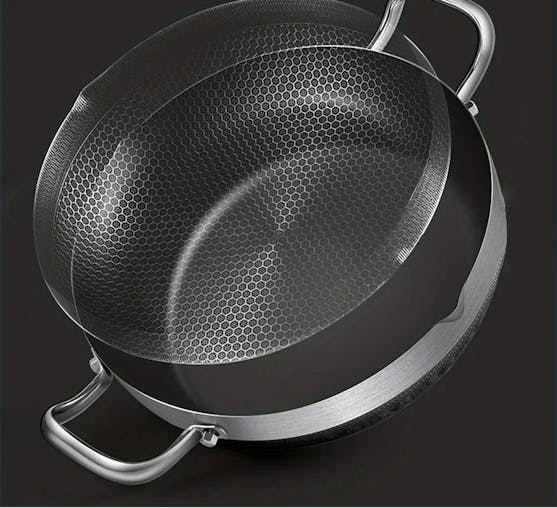 NNEOBA 28cm Non-Stick Frying Pan with Honeycomb Bottom Glass Lid Silver