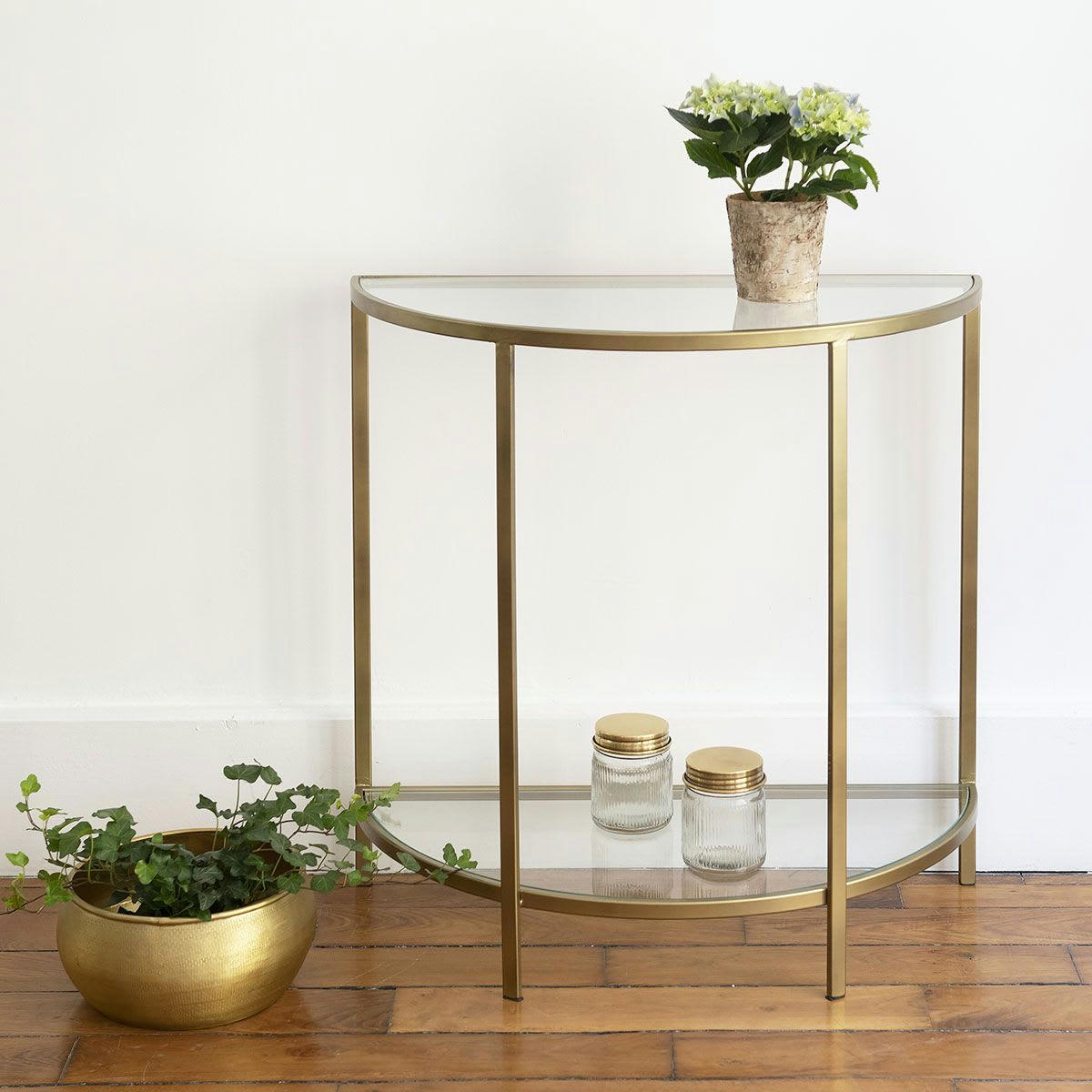 MIRA - Console demi-lune métal et verre