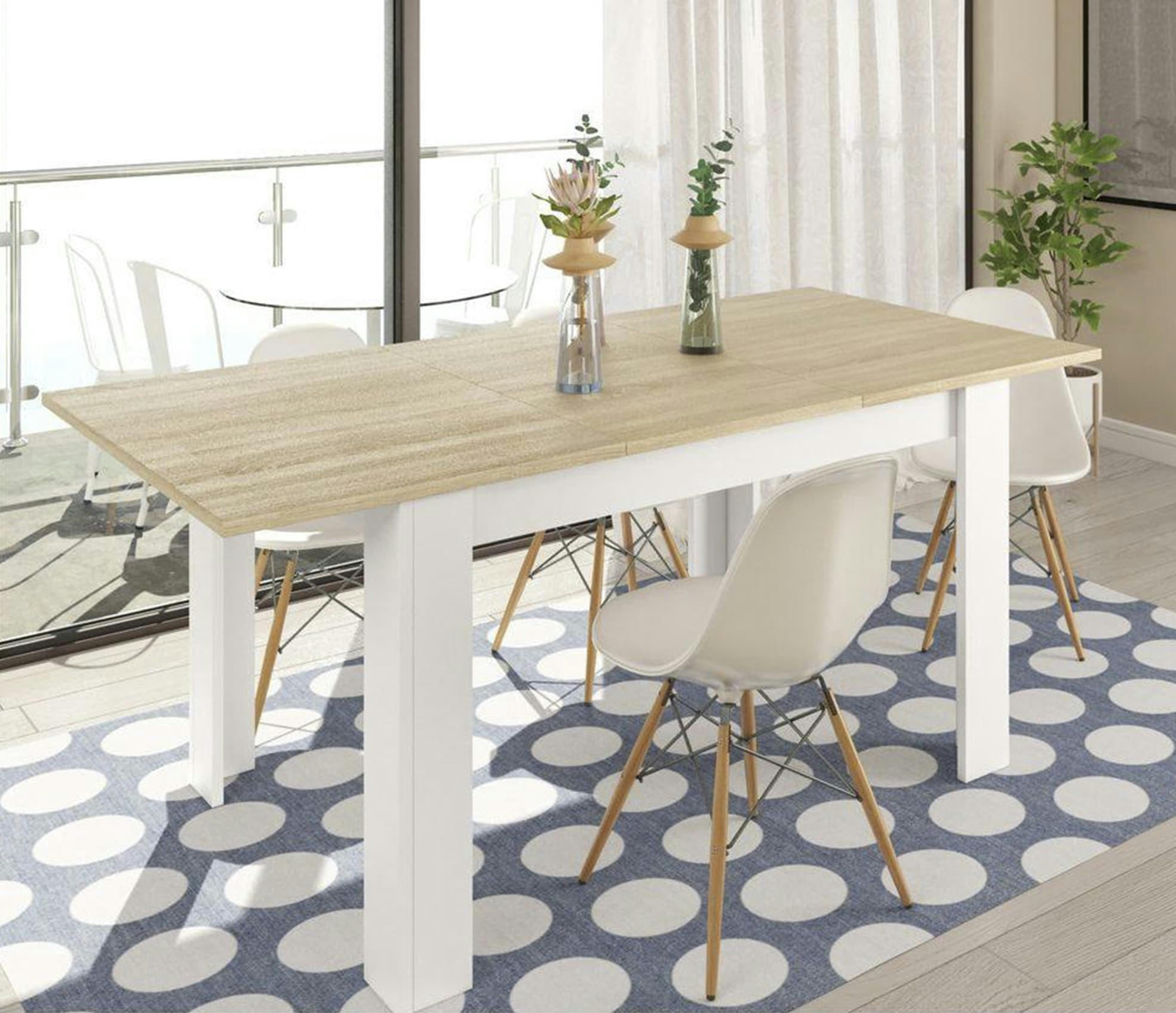 MIDLAND - Table extensible effet bois 140/190x90 cm chêne et blanc