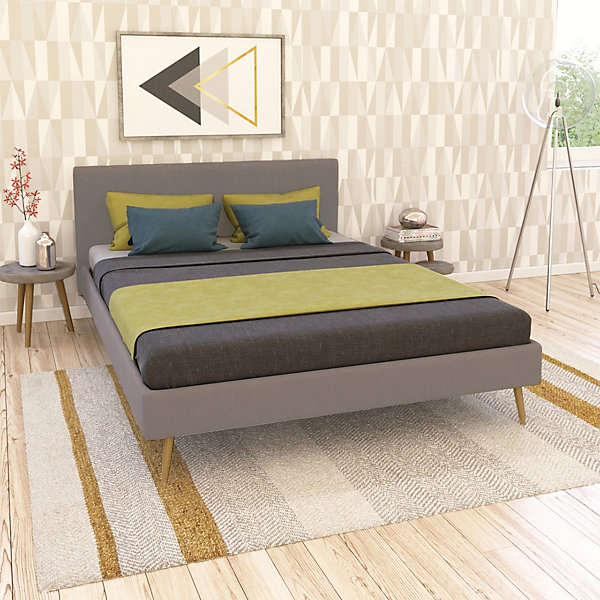 Lit FJORD 160x200 tissu   1 sommier   1 matelas CARLTON / Gris Clair