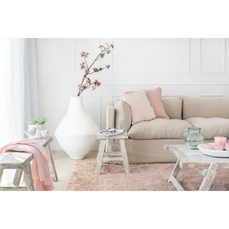 GAUFRE - Coussin coton rose clair 50x50