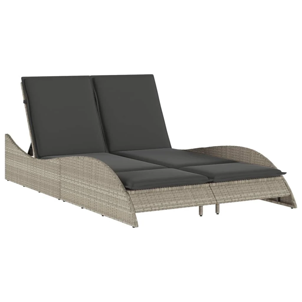 vidaXL Patio Sun Lounger Light Gray PE Rattan, Powder-Coated Steel Double - 44.9 x 80.7 x 28.7/ 1
