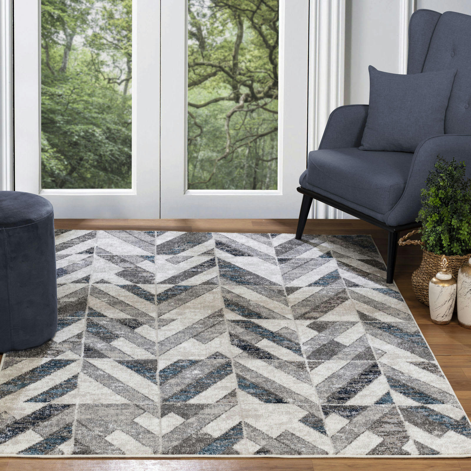 DIANA - Tapis Scandinave Industriel Bleu/Gris Clair 200x275