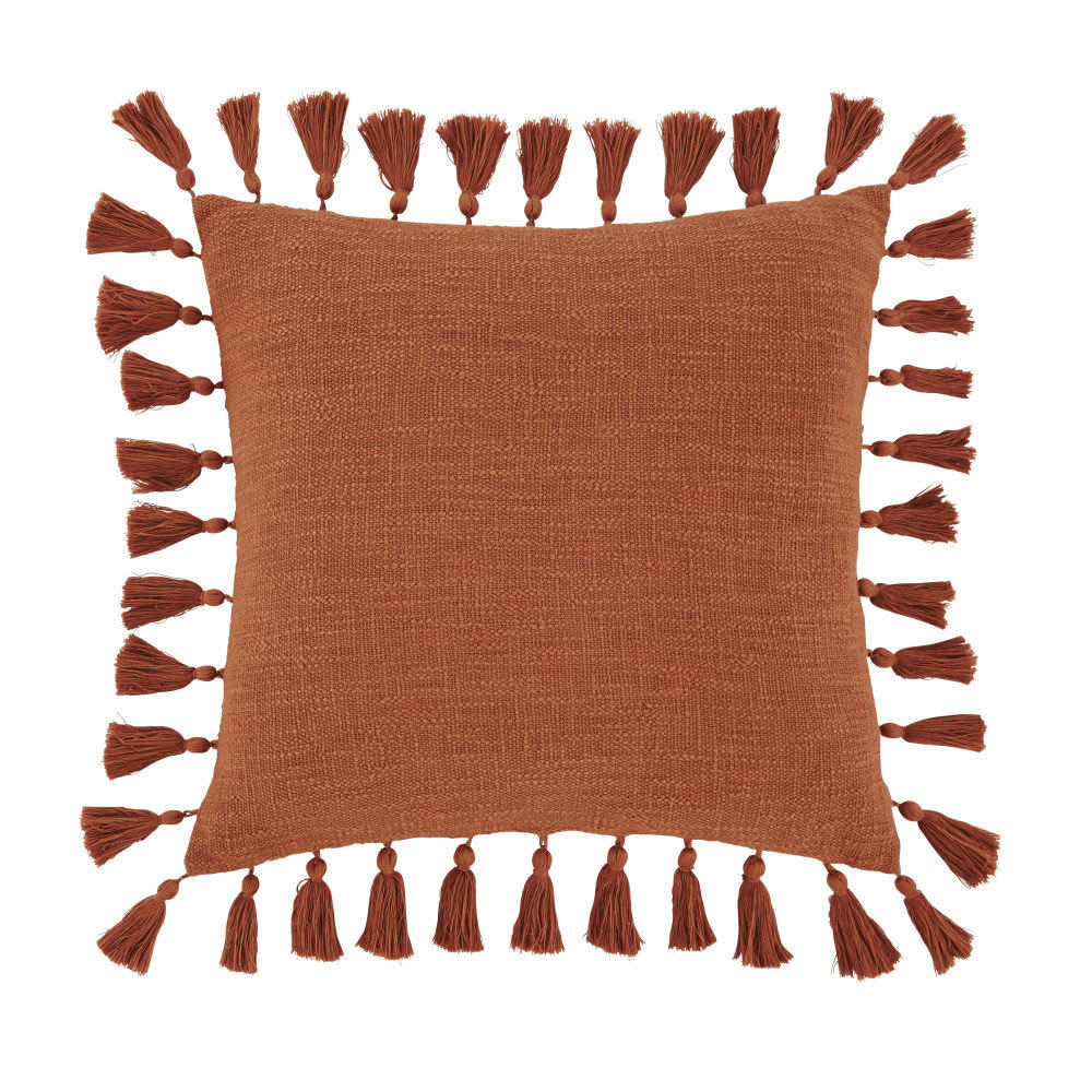 LIMANA - Coussin en coton terracotta avec pompons 50x50