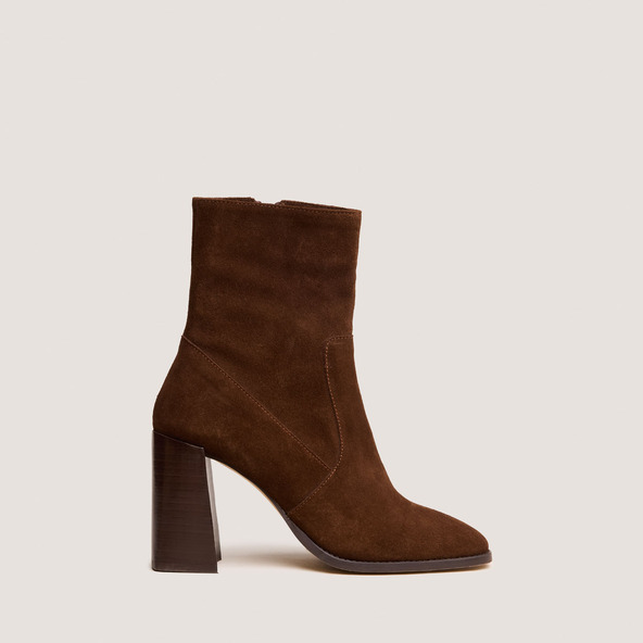 Bottines à talons et bouts carrésen croute marron| VIDAL