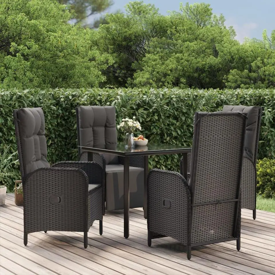vidaXL - 4-zits Tuinset met kussens - Zwart - PE-rattan en glas - 160x80 cm