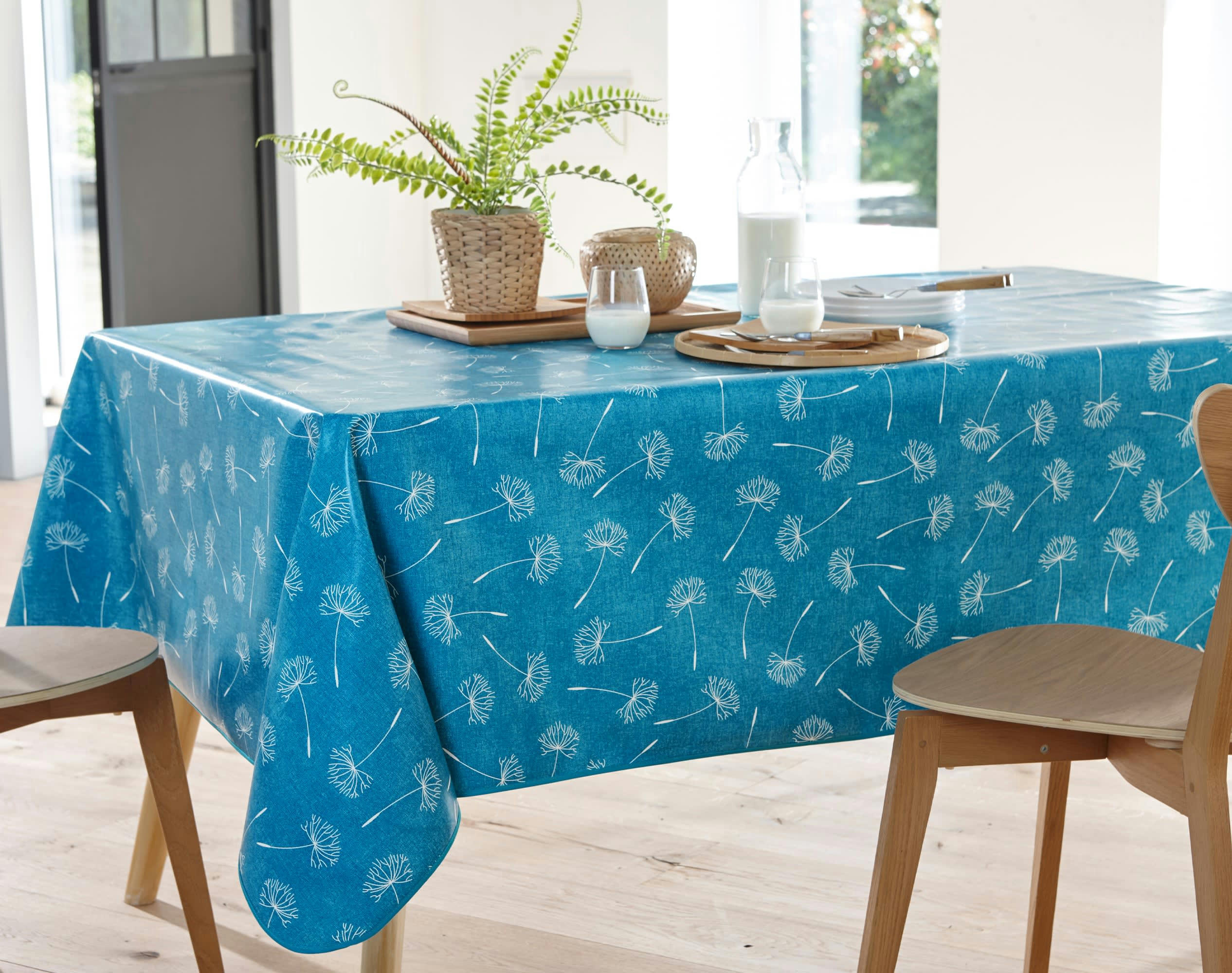 MUZIKO - Nappe ronde bleu canard en à motifs 150x150