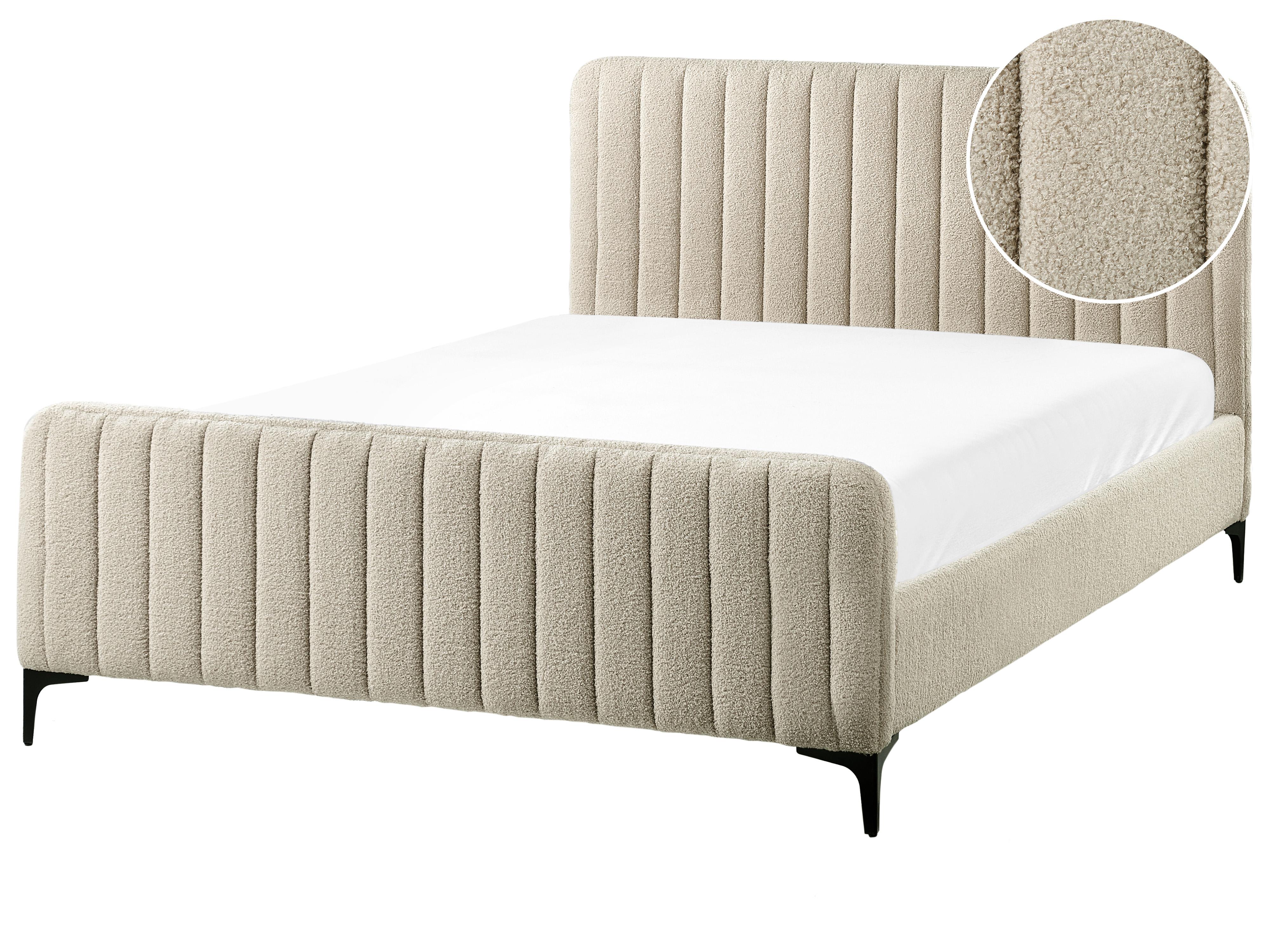 Bed Boucle LUNAN 140 x 200 cm (EU Double) Beige