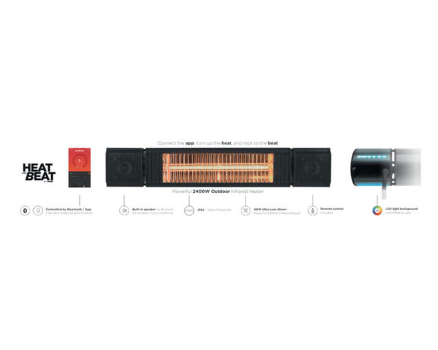 2.4kW Patio Heater With Bluetooth Speakers