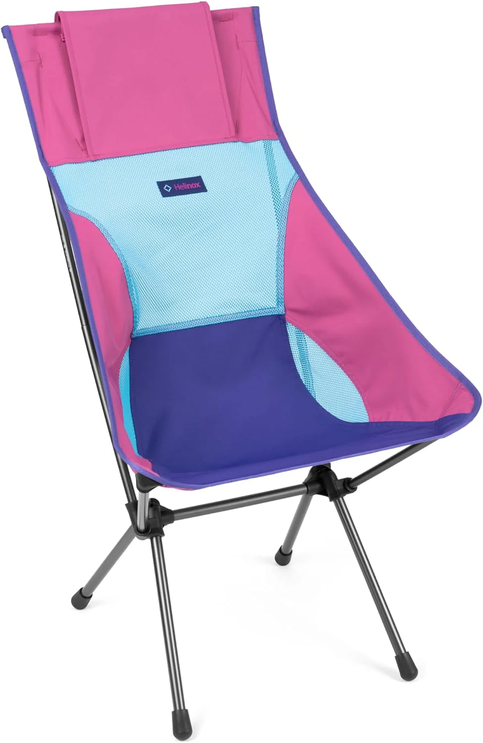 Sunset Chair Lightweight, High-Back, Compact, Collapsible Camping Chair, with Pockets, Multi Block 23(Blue Block/with Pockets)