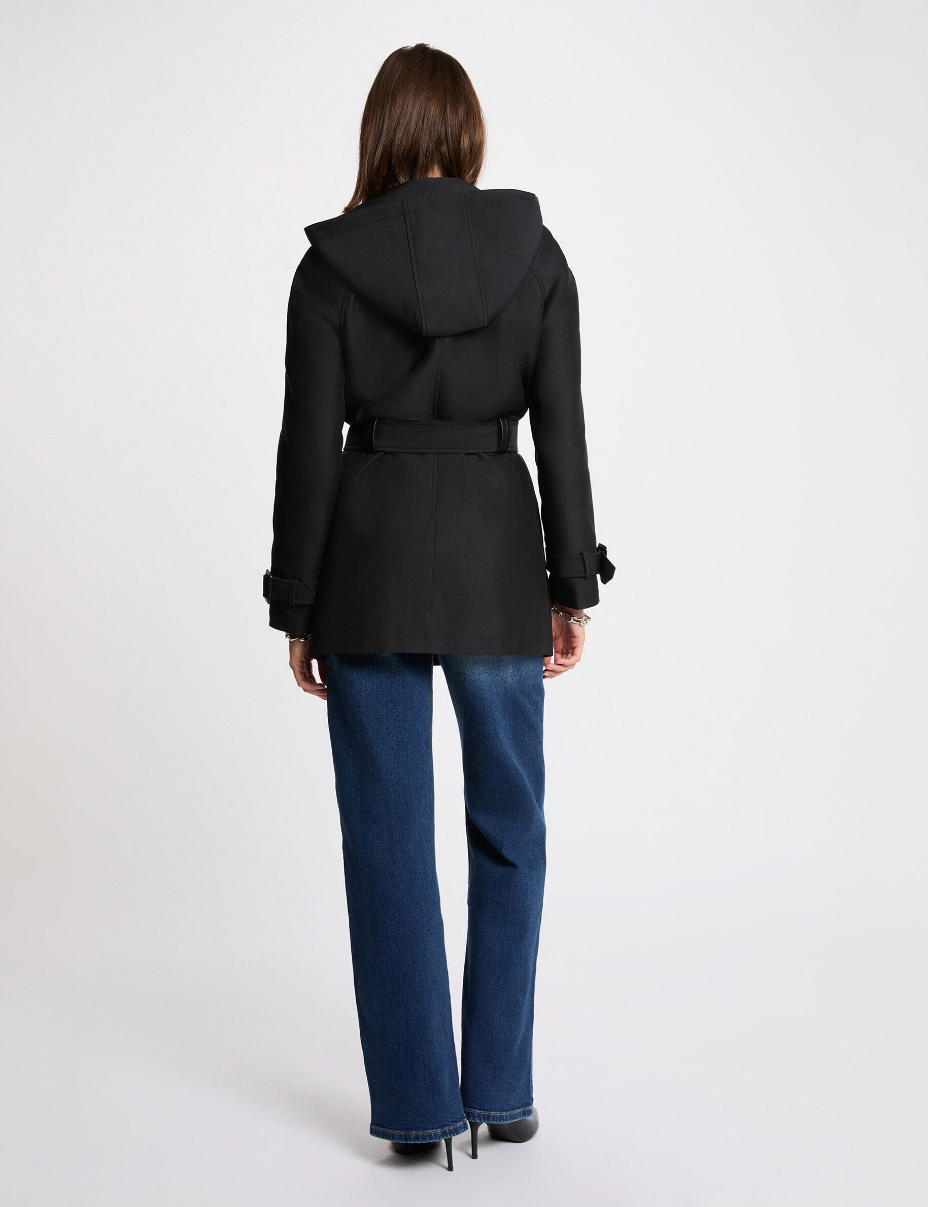 Mid-Length Trench With Hood Black Women