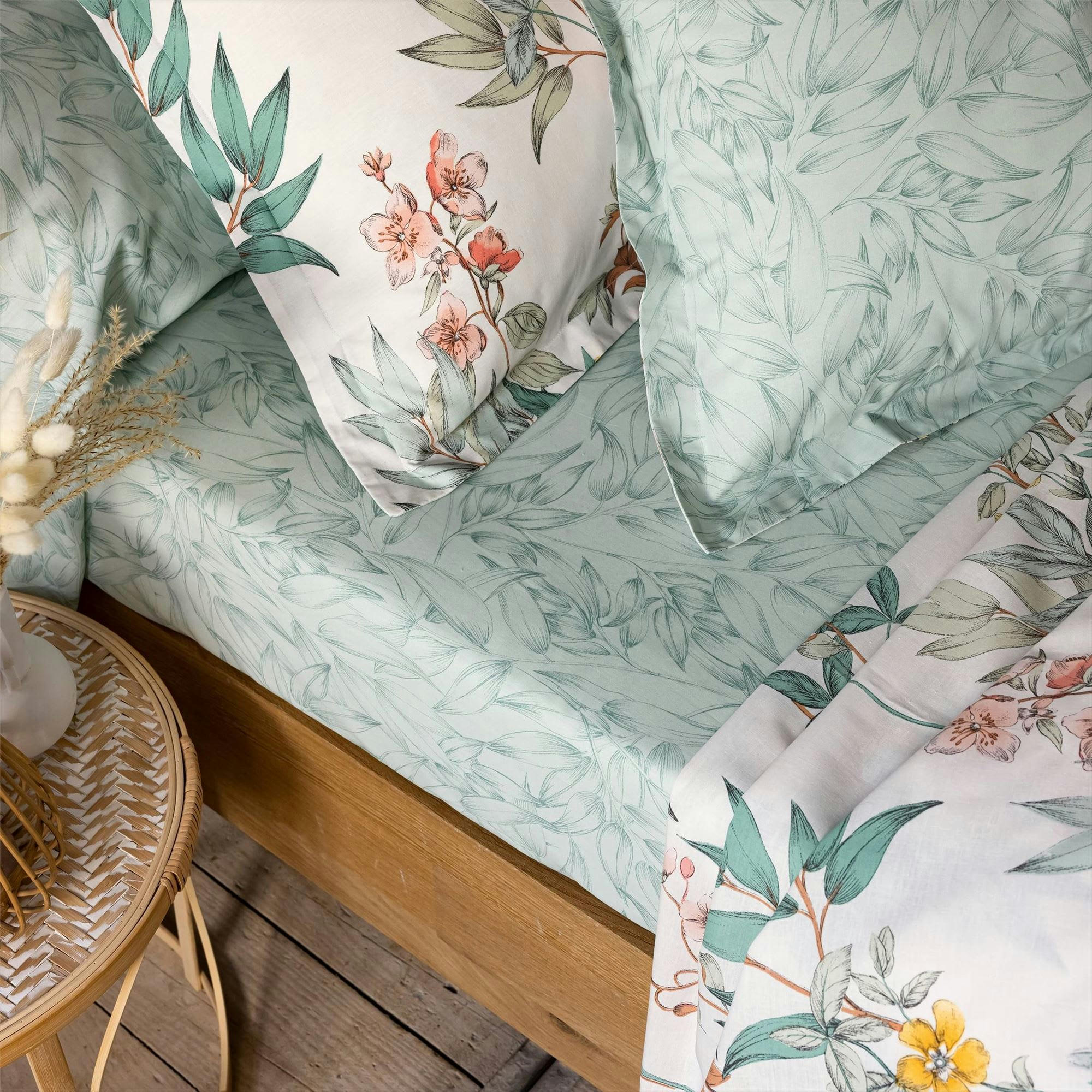 LEANE - Drap-housse 160x200x28 vert en coton