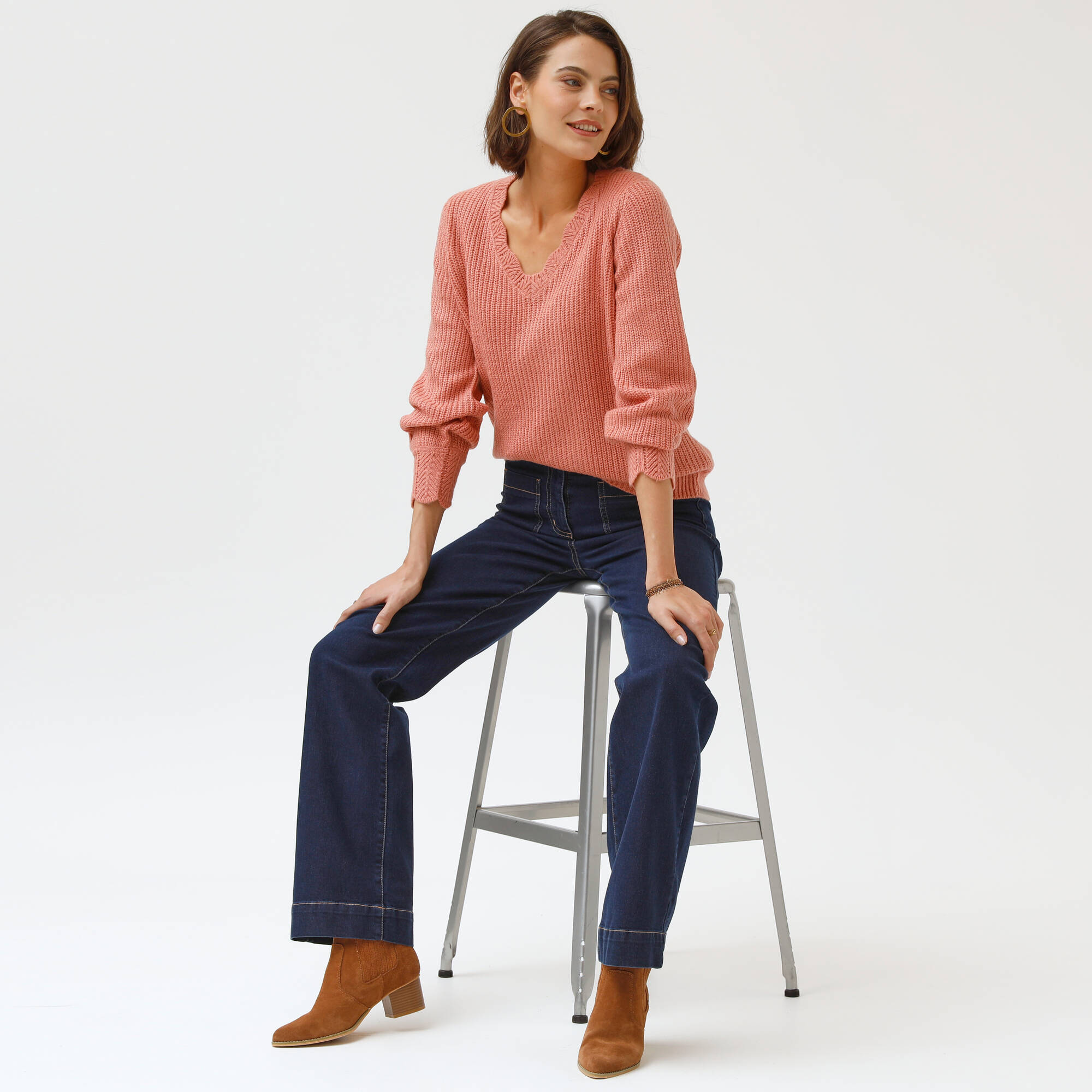 Jean coupe large taille haute, grande stature