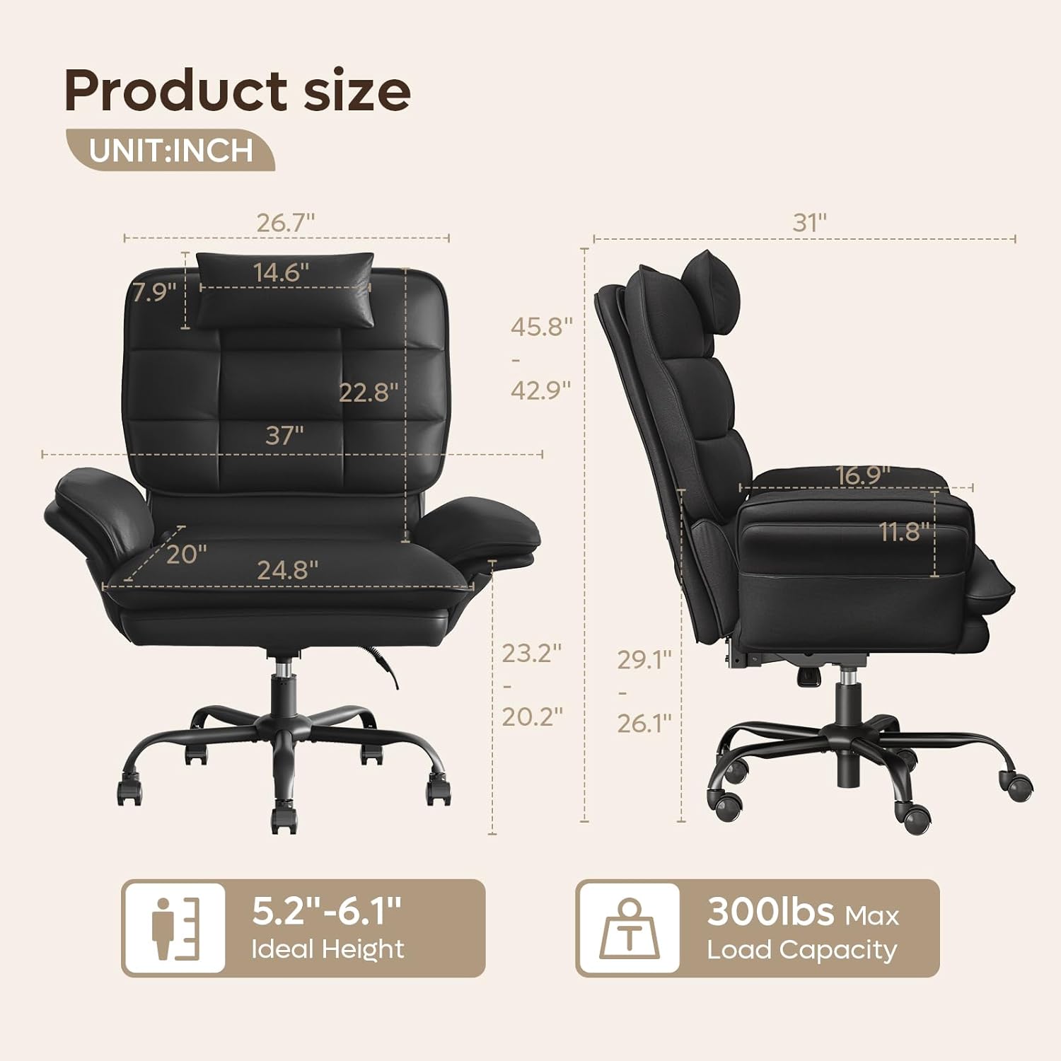 Bestier Cross Legged Office Chair Criss Cross Chair with Adjustable Arms 135° Reclining PU Leather Executive Chair with Wheels Big and Tall Computer Desk Chair for Home Office Black