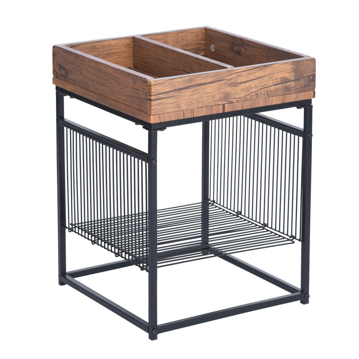 - Table d'appoint effet bois style industriel avec rangement