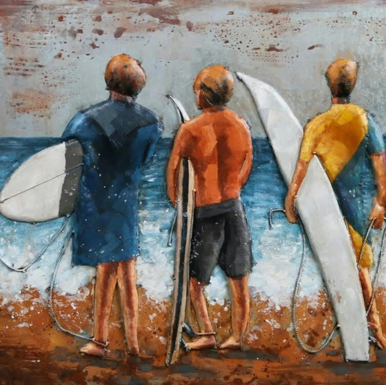 MÉTAL BRASS - Tableau relief en métal bande de copains et surf 120x80