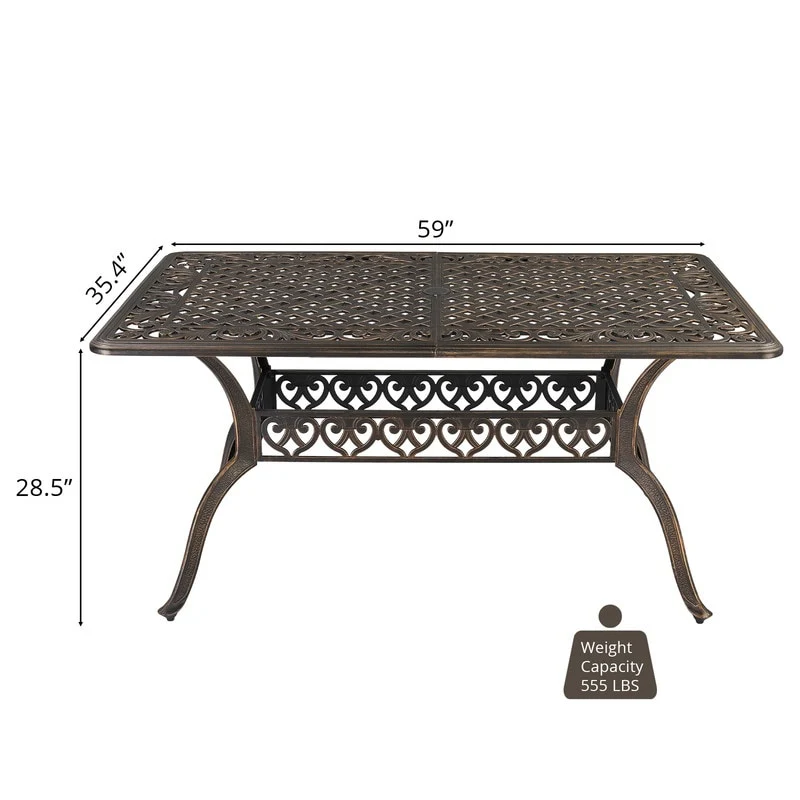 Karlhome Outdoor 59 inch Cast Aluminum Dining Table with Umbrella Hole