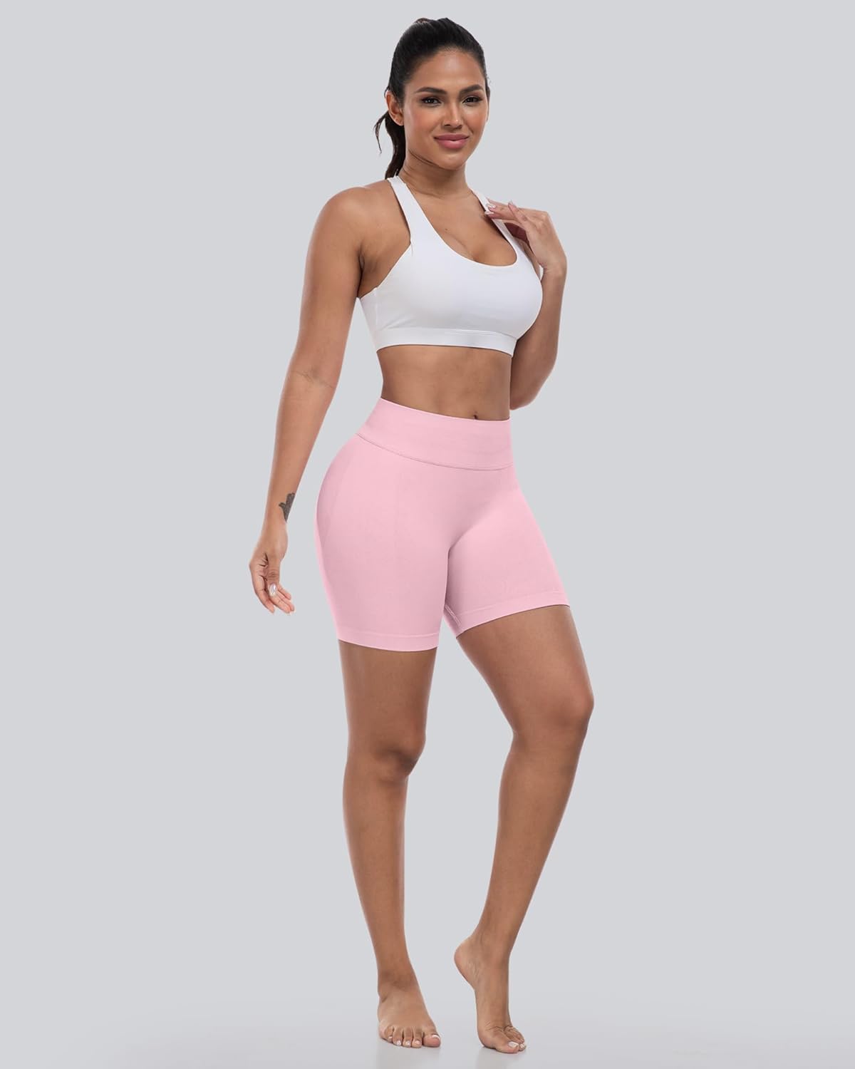CHRLEISURE Workout Gym Biker Shorts, High Waisted Butt Lifting Scrunch Butt Sports Seamless Shorts Sets 4 Piece