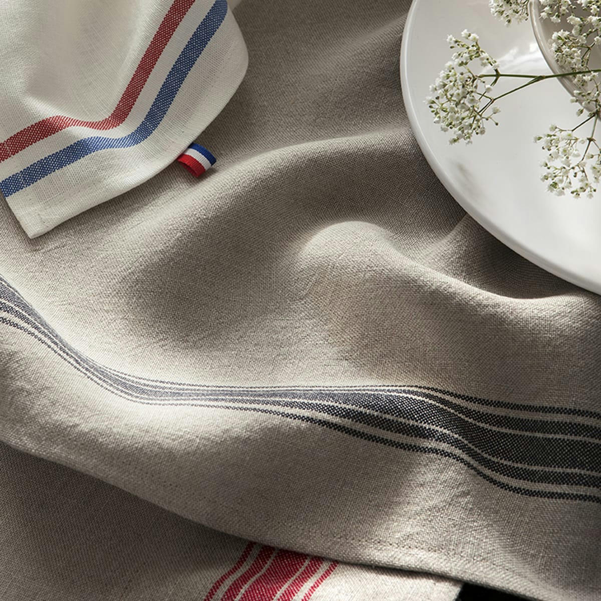 TRICOLORE - Torchon en lin beige 50x75