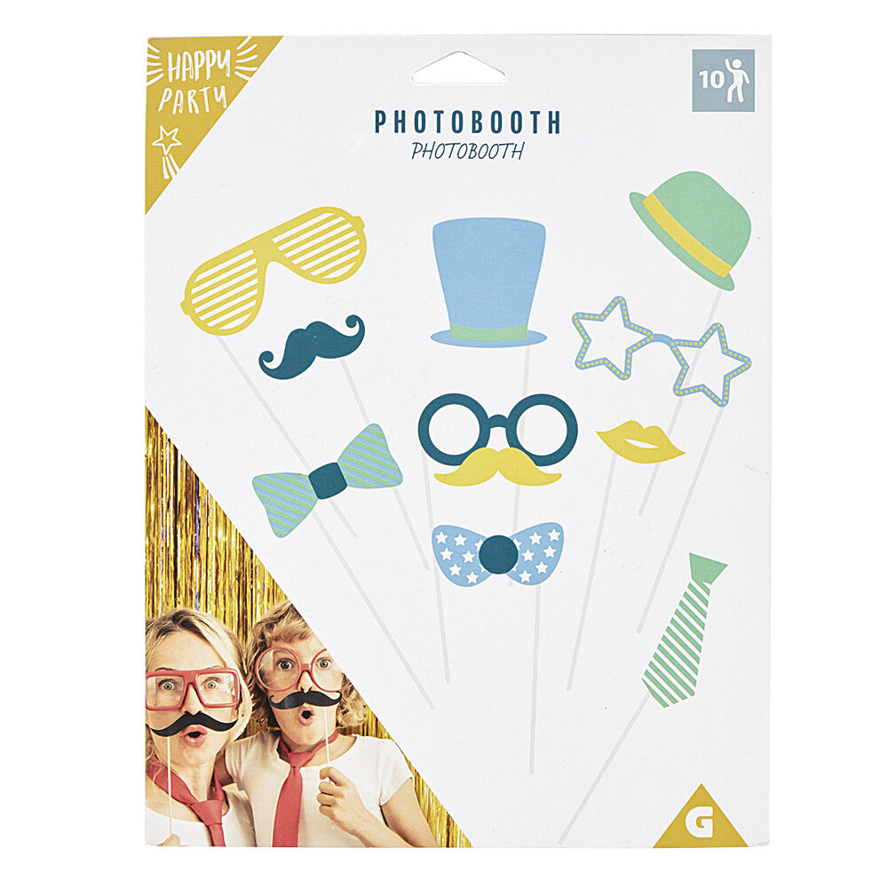 Kit festif photobooth bleu vert jaune 10 pièces