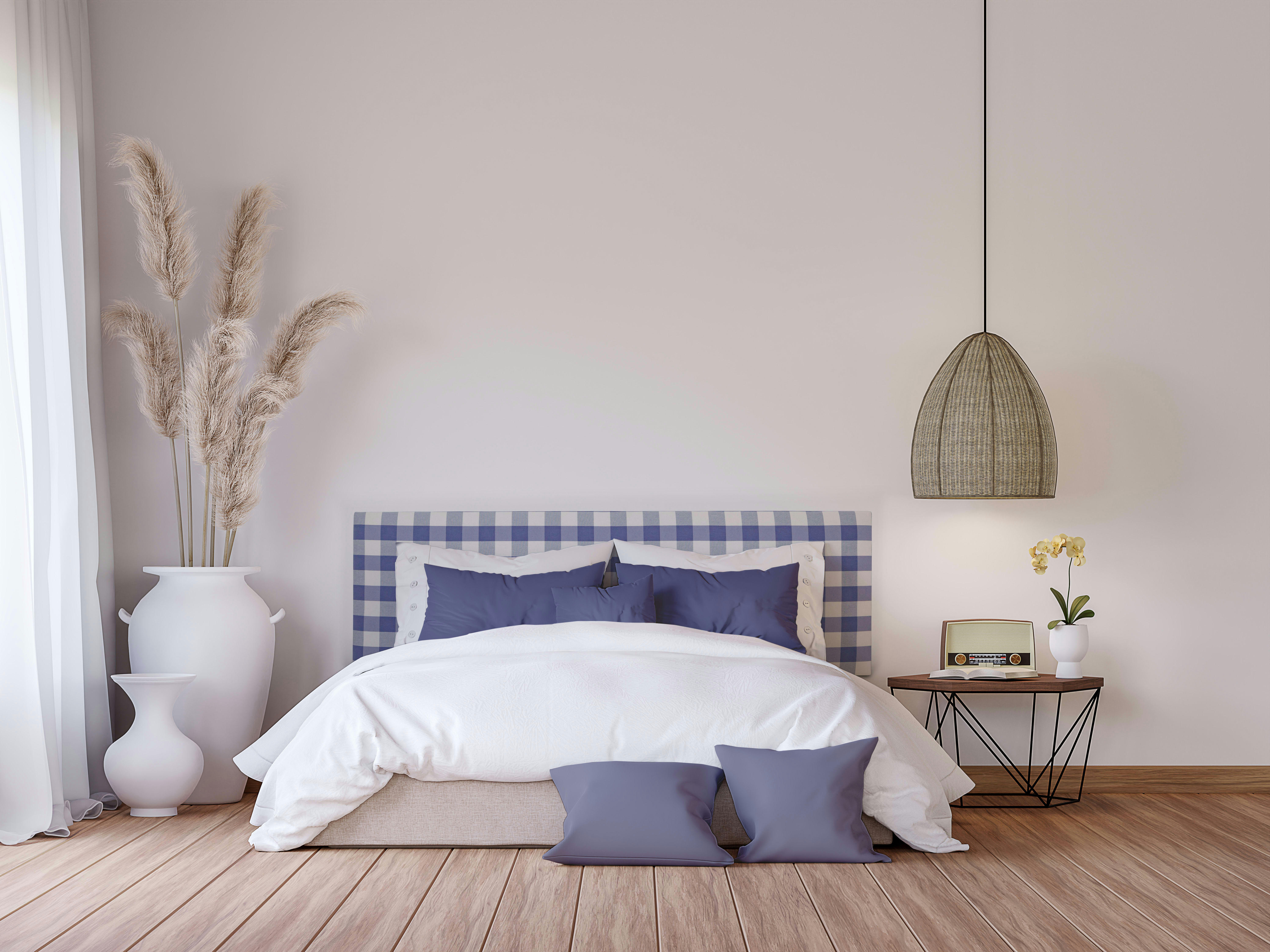 BILLIE LAREDO - Tête de lit tapissée en vichy bleu 145x52cm