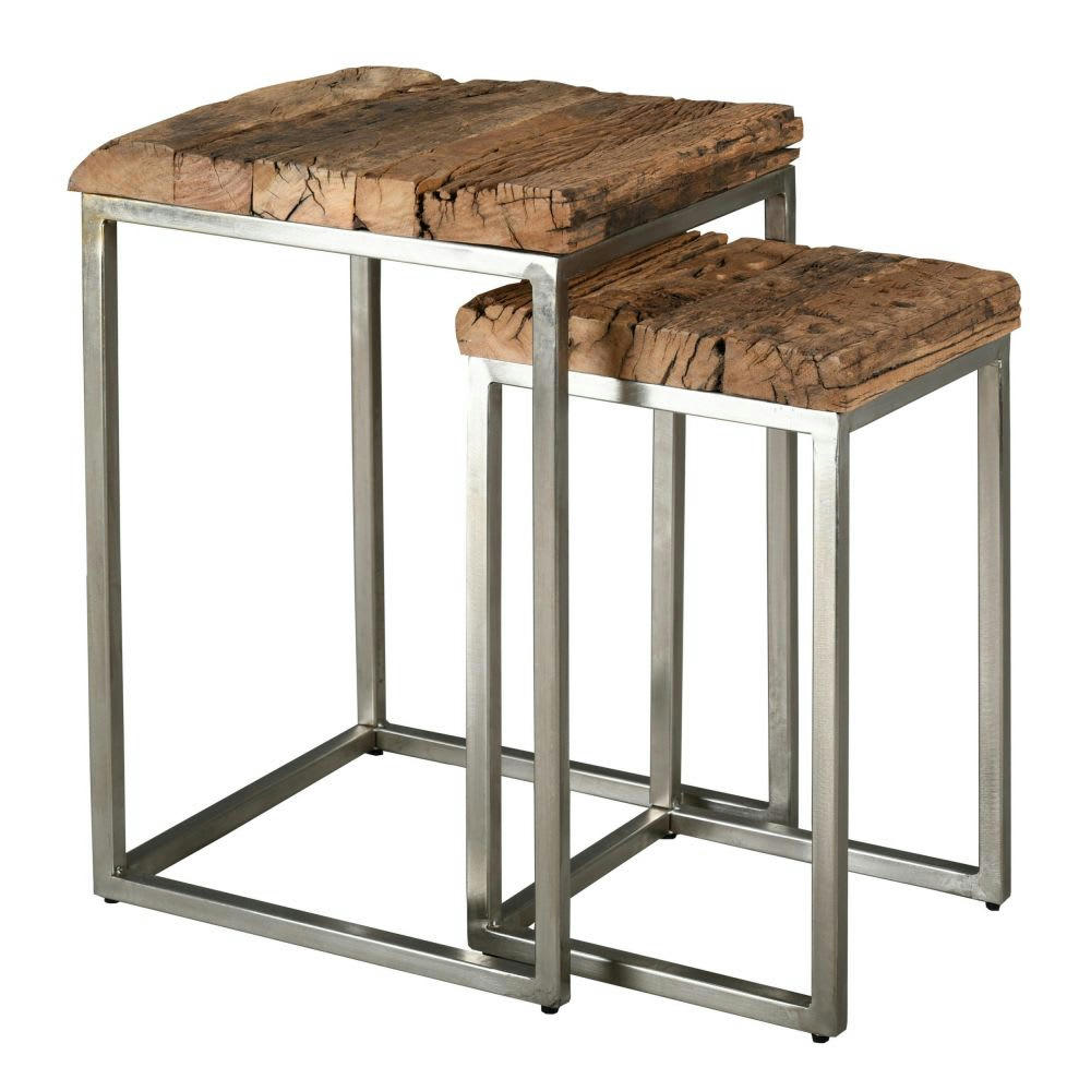 - Sellettes en bois massif et acier brossé (lot de 2)