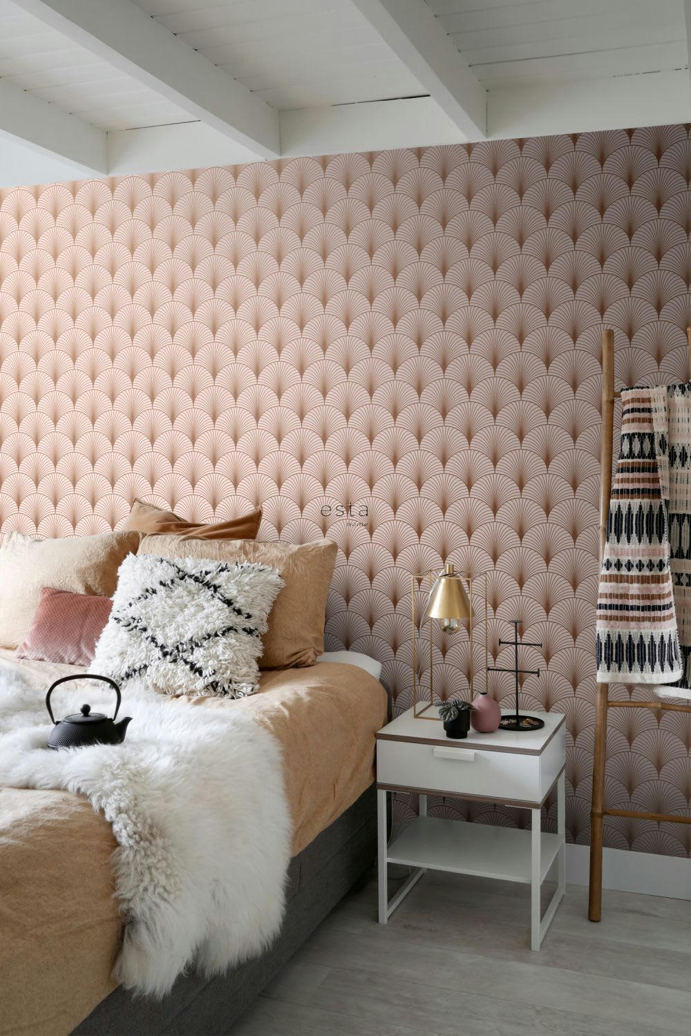 ART DECO - papier peint art déco rose clair et or rose 0,53 x 10,05 m