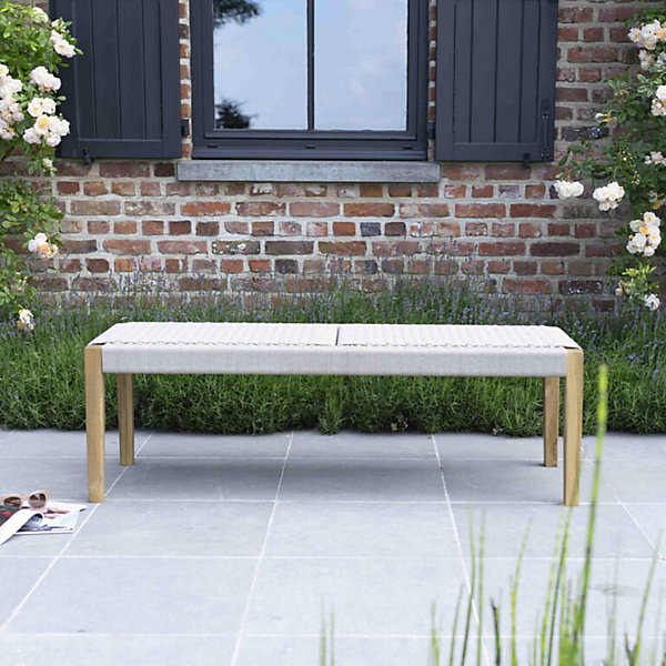 Banc de jardin en teck massif et cordage 140cm Beige CALVI