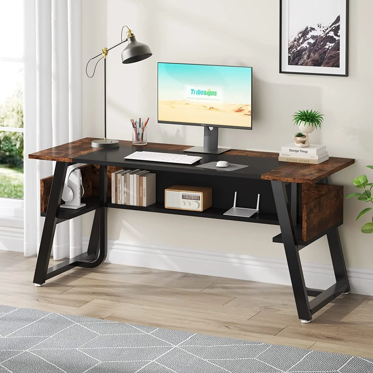 63 inch Large Executive Desk Computer Desk with Storage Shelf