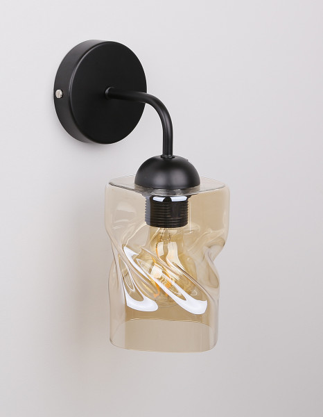 Lampa kinkiet FELIS czarny 1x60w e27 klosz bursztynowy