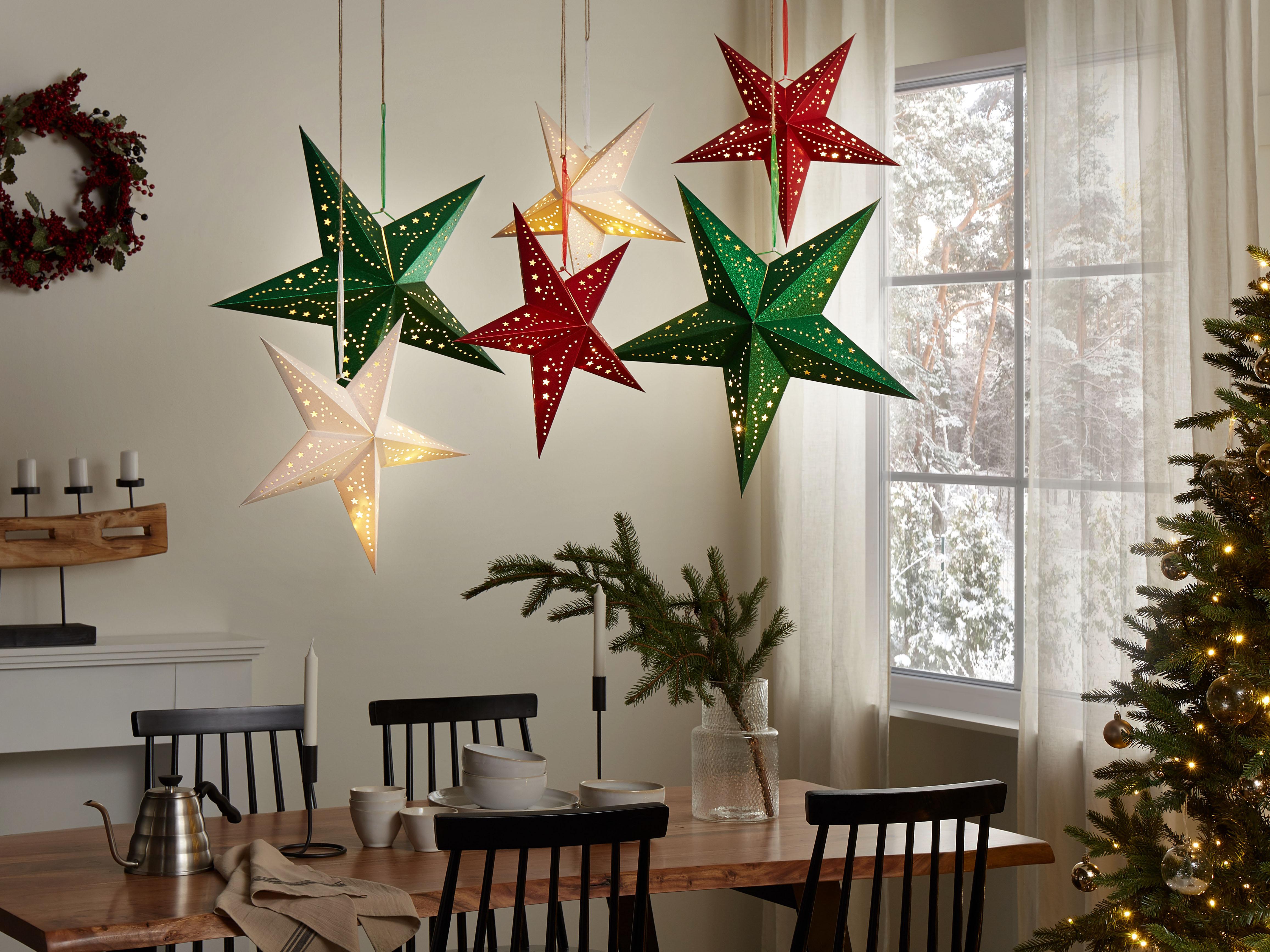 Set of 2 Hanging Decorations LED MOTTI Star 45 cm Red
