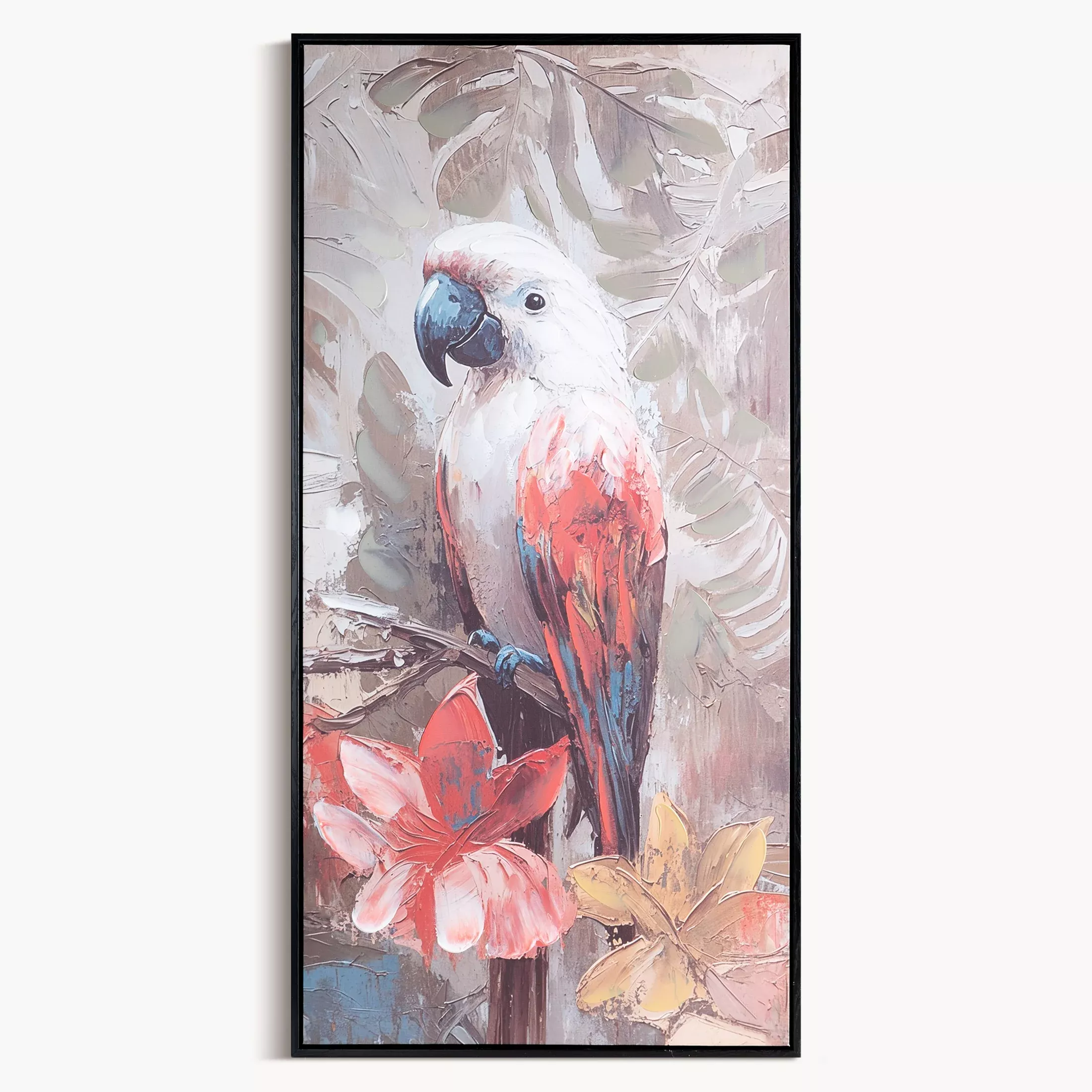 Obraz biało, czerwony ręcznie malowany na płótnie 50x100 cm