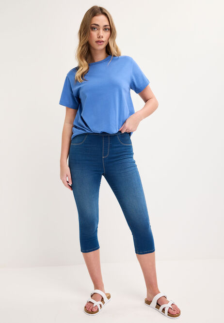 Womens Mid Blue Kate Cropped Jeggings