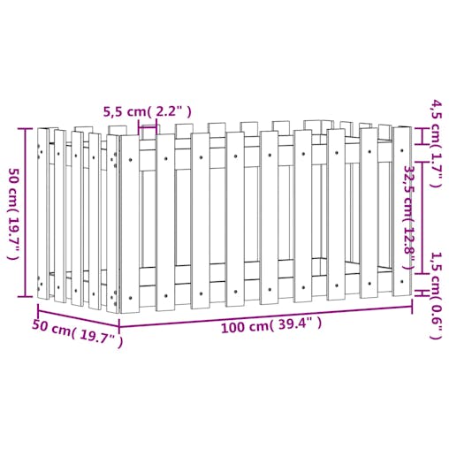 NNEVL Garden Raised Bed with Fence Design White 100x50x50 cm Solid Wood Pine