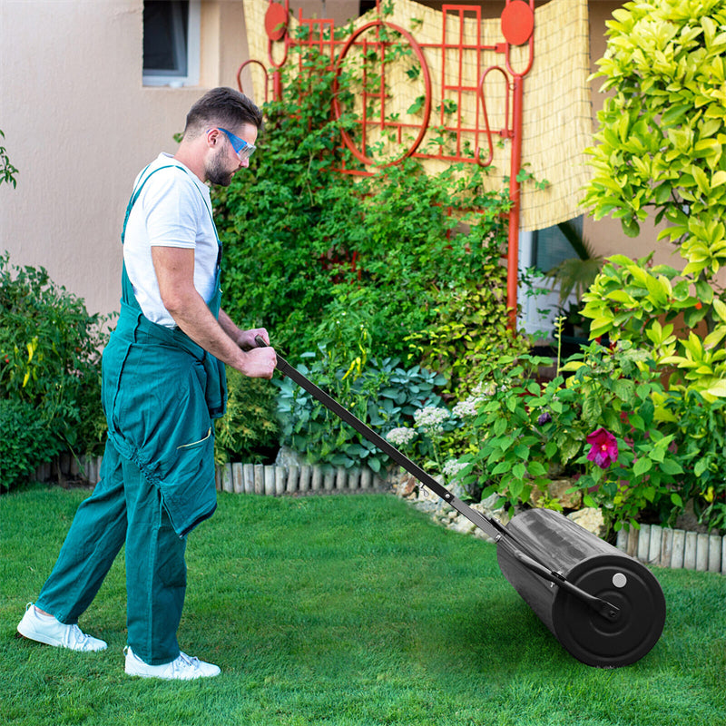 Push/Tow-Behind Lawn Roller with Detachable Handle 17 Gallon Water/Sand-Filled Sod Drum Roller for Garden Yard Park Farm