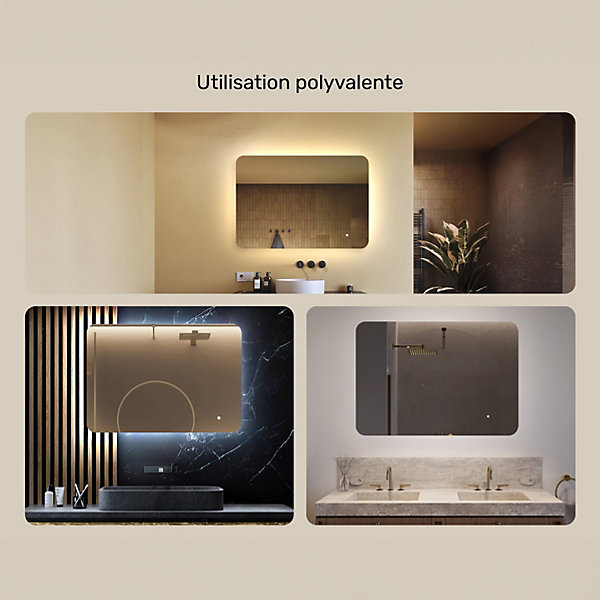 Miroir de salle de bain lumineux - ARTFORMA - Forme arrondie - 100x70cm - LED Dual   Interrupteur tactile
