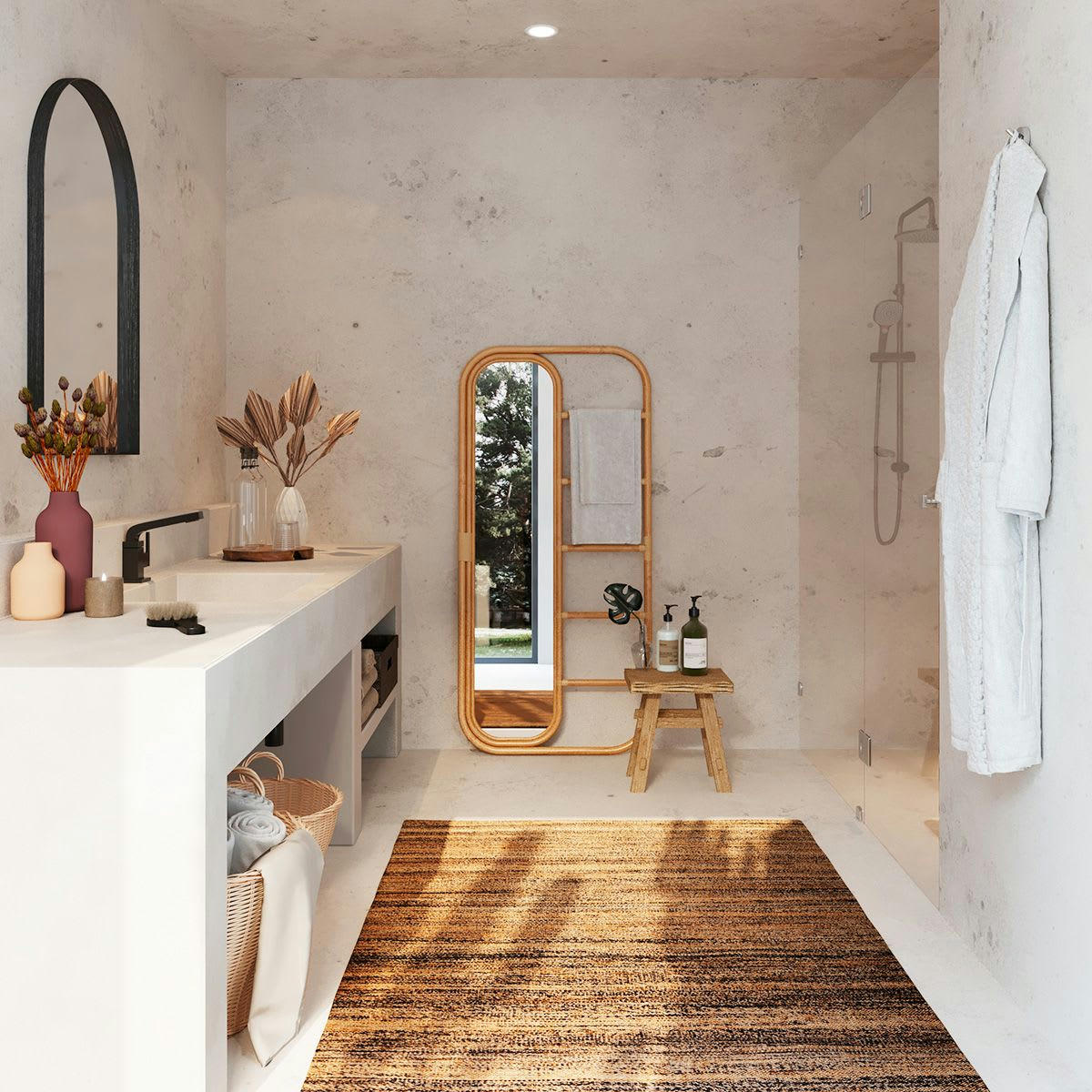 MAJI - Vestiaire miroir rotin naturel finition miel h 152 cm Maji