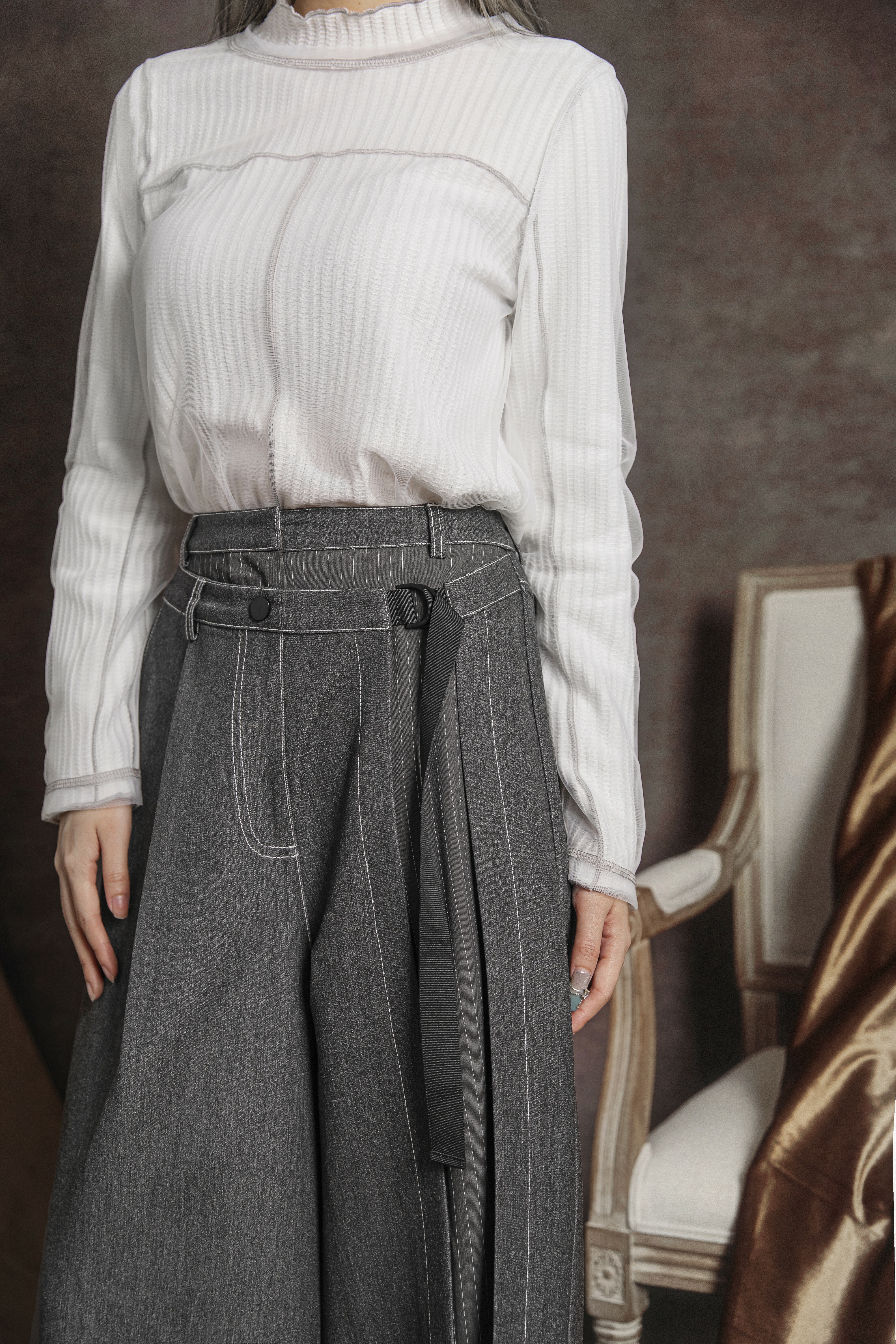 Asymmetric patchwork pants - 280D