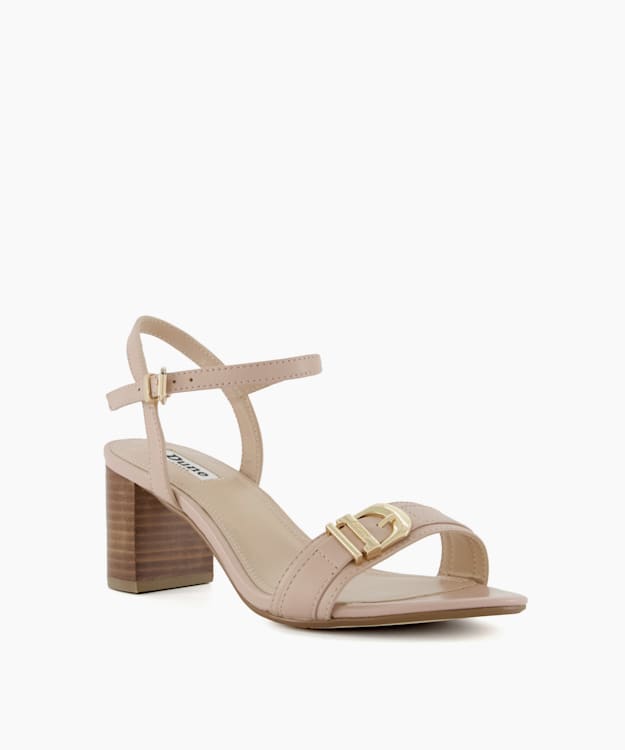 Jessie Blush - Wide Fit Branded-Buckle Heeled Sandals