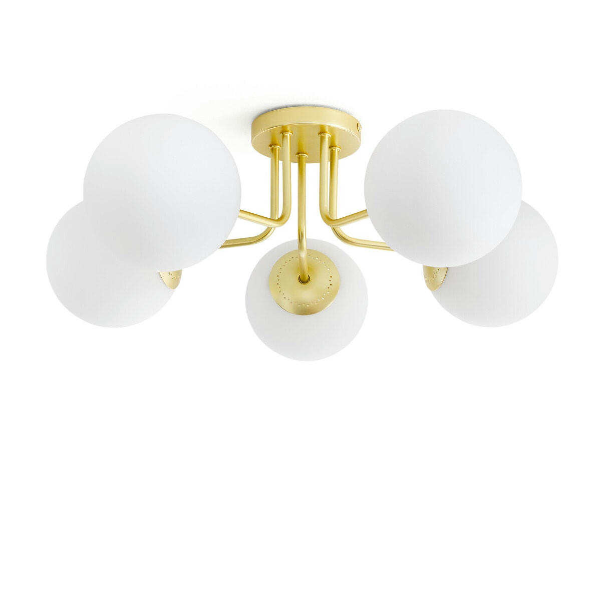 Plafonnier laiton et verre opaline, Moricio