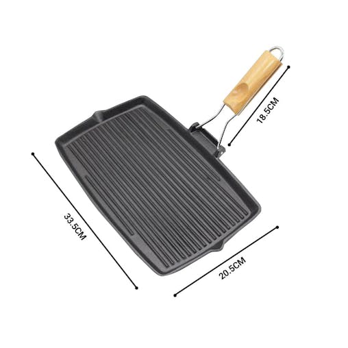 SOGA 2-Pack 20.5cm Rectangular Cast Iron Griddle Pans with Folding Wooden Handles