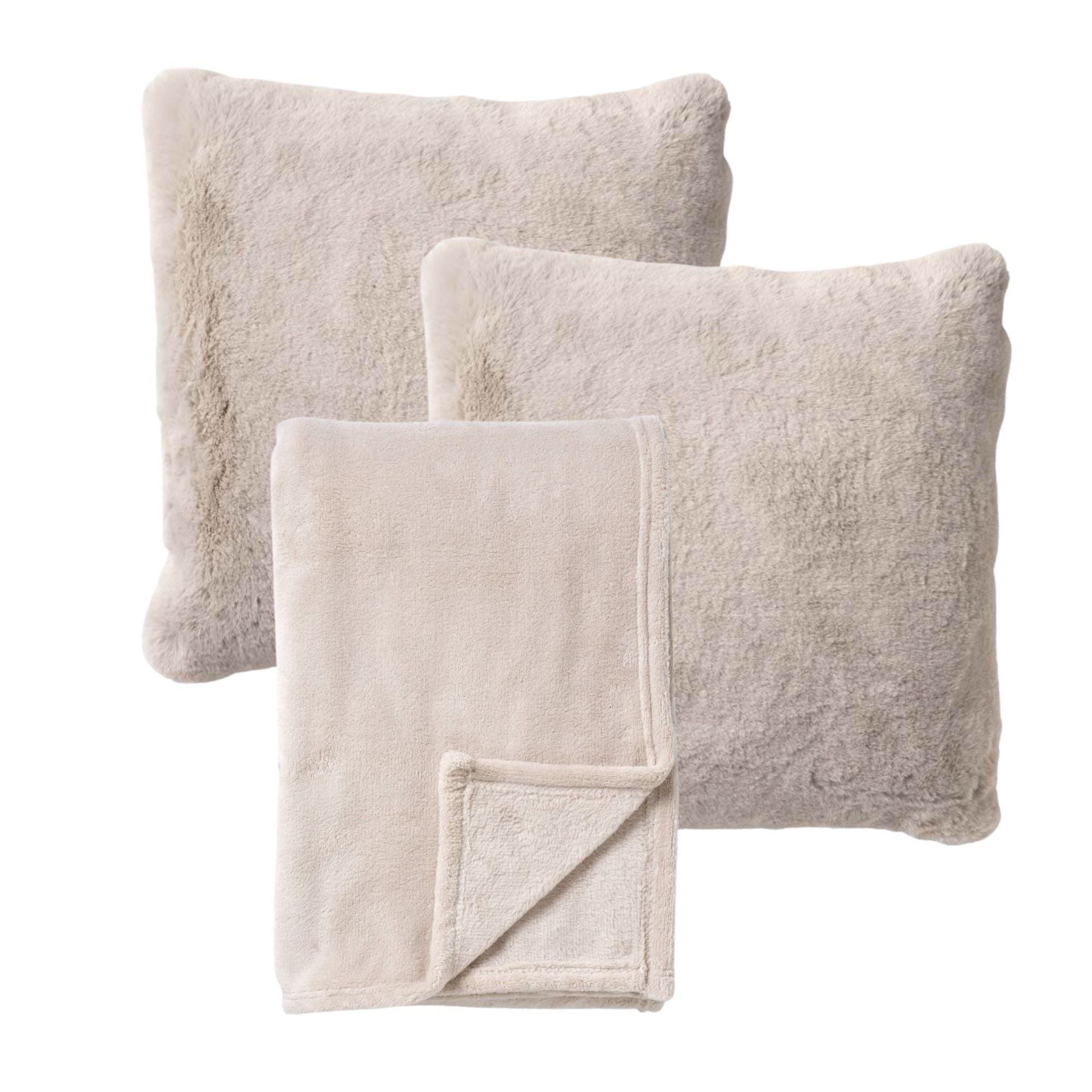 VOORDEELSET - 3-delig - Zaya & Harvey - 2 sierkussens 45x45 cm - 1 plaid 150x200 cm - beige