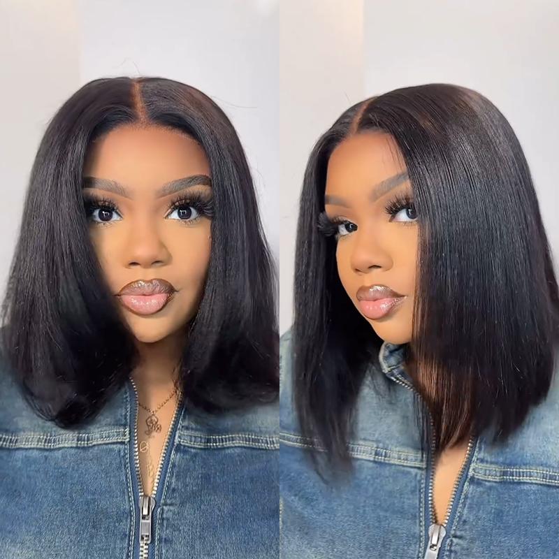 【Upgraded】Nadula Yaki Straight Put On & Go Human Hair Glueless Wig With Drawstring Bob Style 13x4 7x5 Pre-Cut Lace & Natural Scalp TikTokShopJumpstartSale